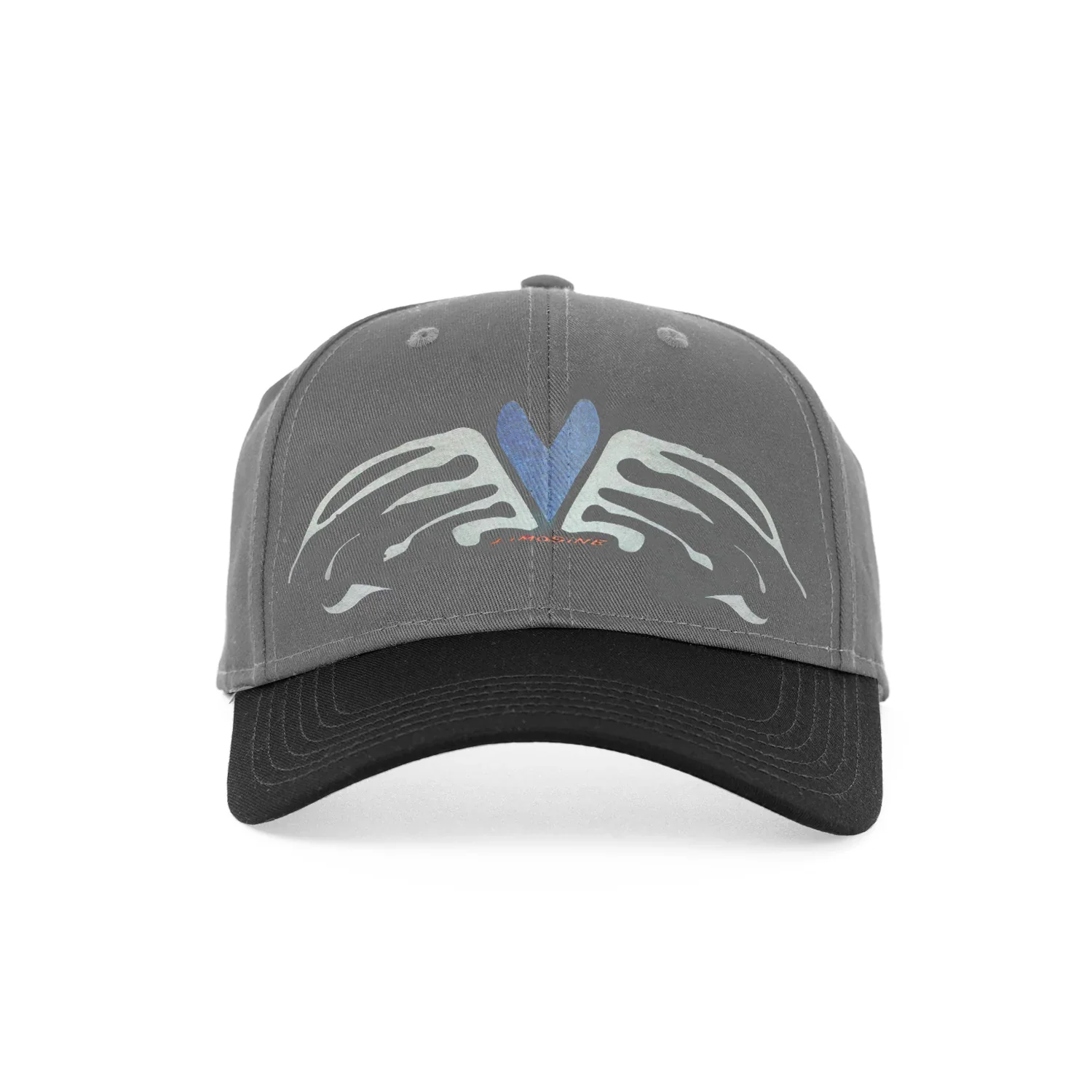 Baseballkappe, grau-schwarz, gebogener Schirm, Motivdruck, Textil