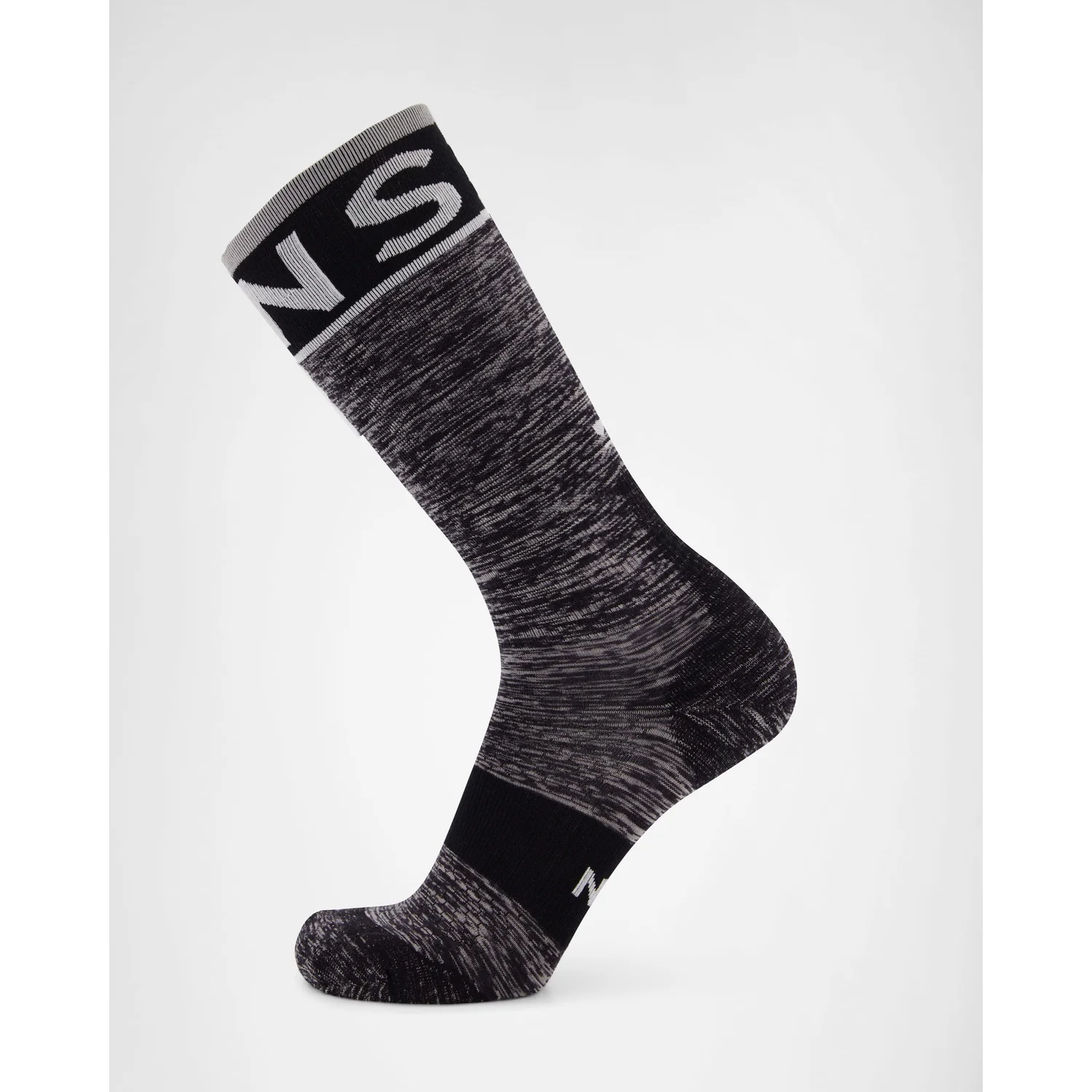 Atlas Merino Snow Sock Sportsocke, Schwarz-grau meliert, Rippbündchen, Knöchellang