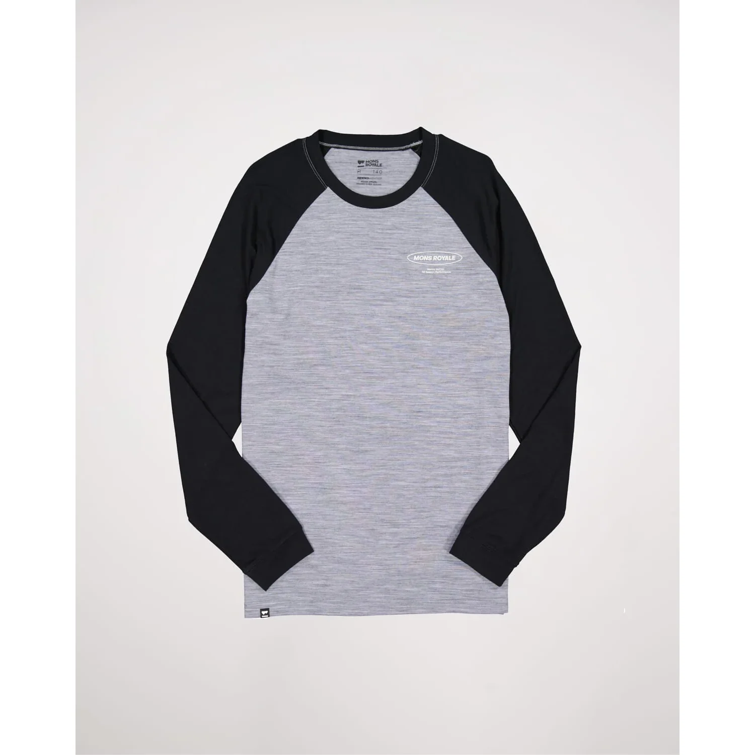 Icon Raglan Langarmshirt, Raglanärmel, Rundhalsausschnitt, grau-schwarz, Melange
