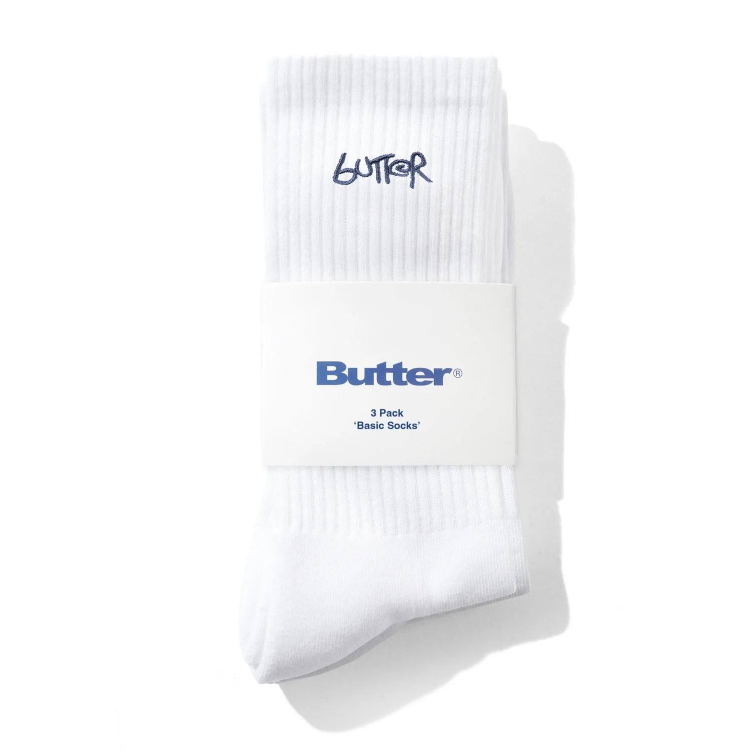 Chaussettes, lot de 3, blanches, en tricot côtelé, en coton
