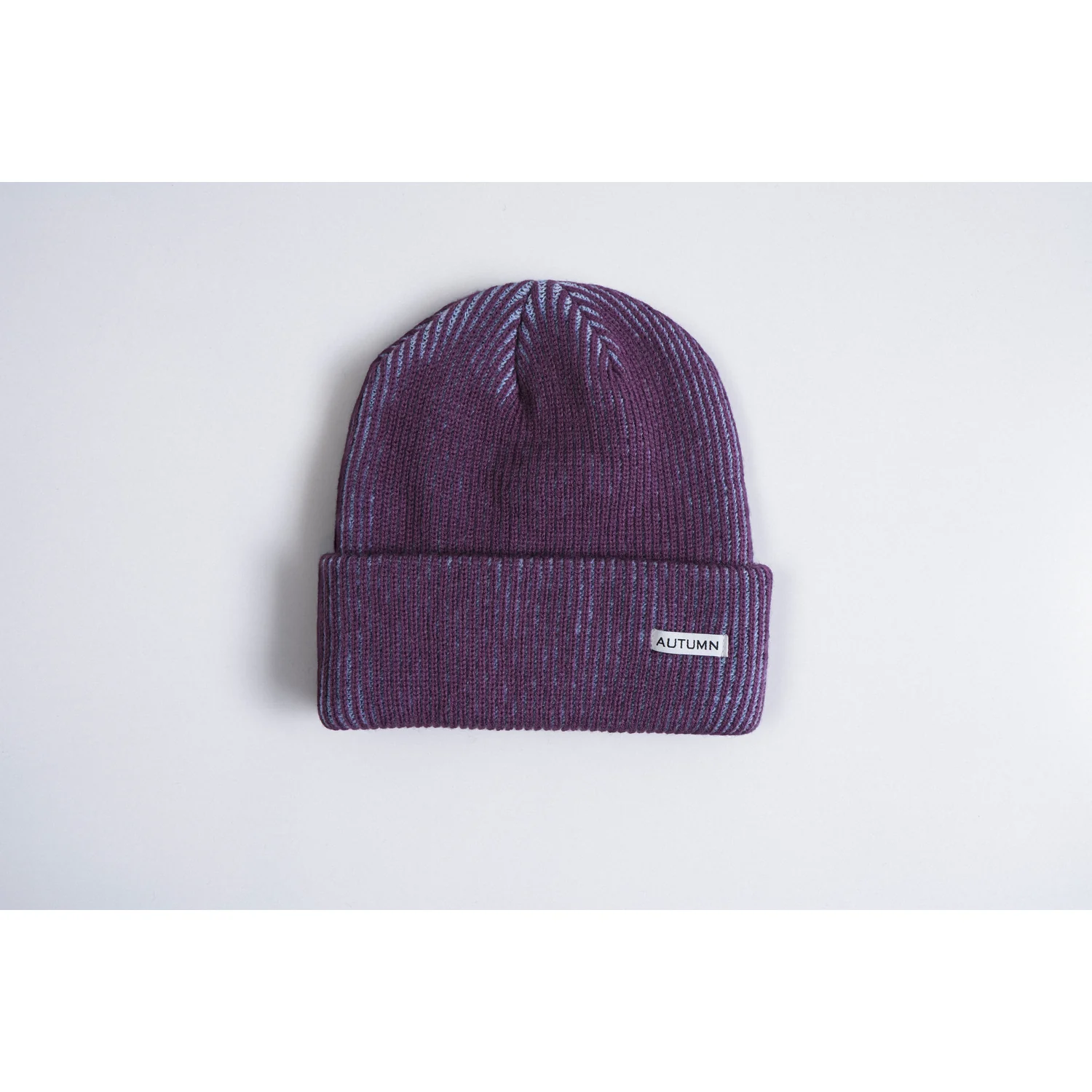 Bonnet en tricot, bonnet à revers, tricot côtelé, violet, chiné