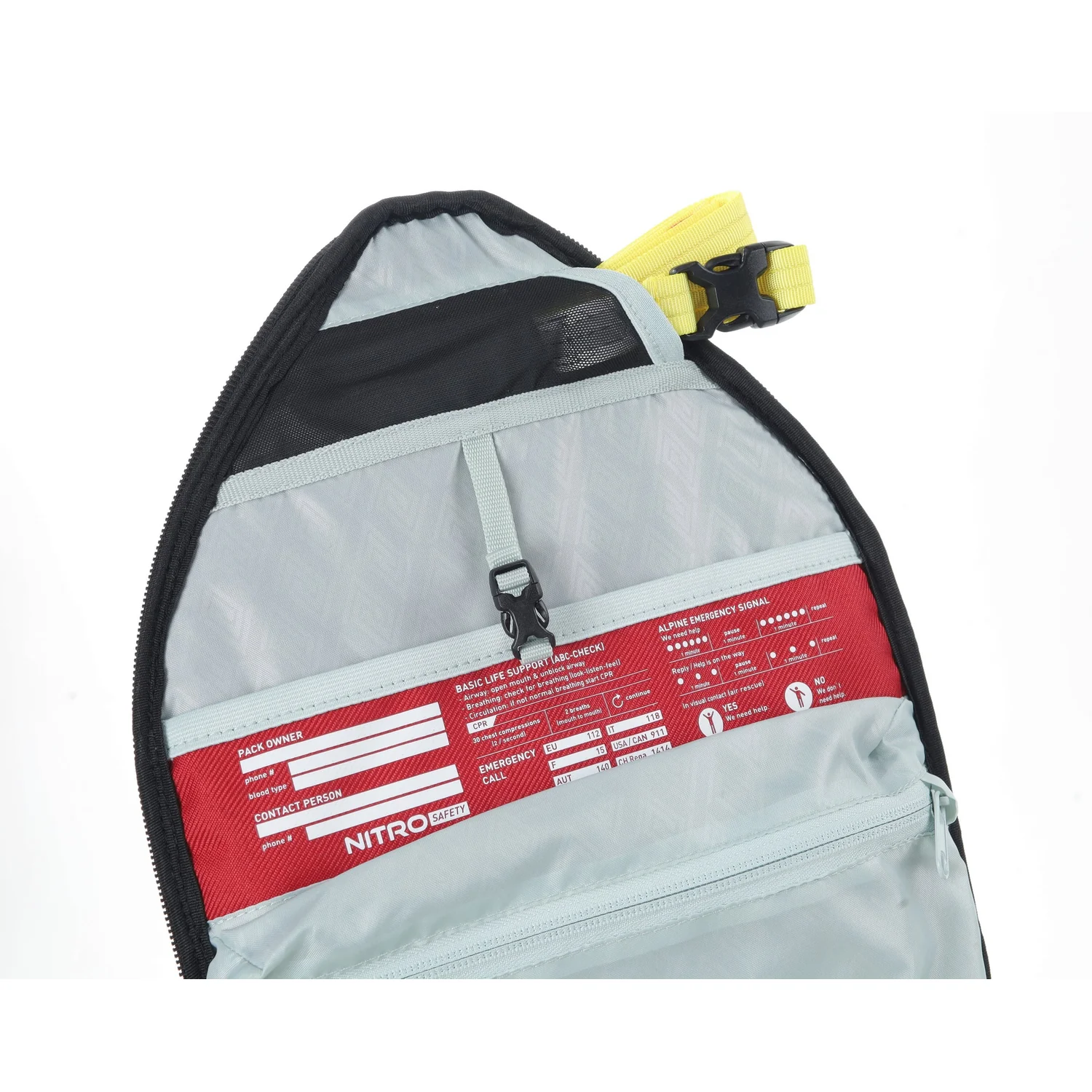 Lawinenrucksack, Notfallkarte, Signalpfeife, Reißverschlusstasche, Grau-schwarz