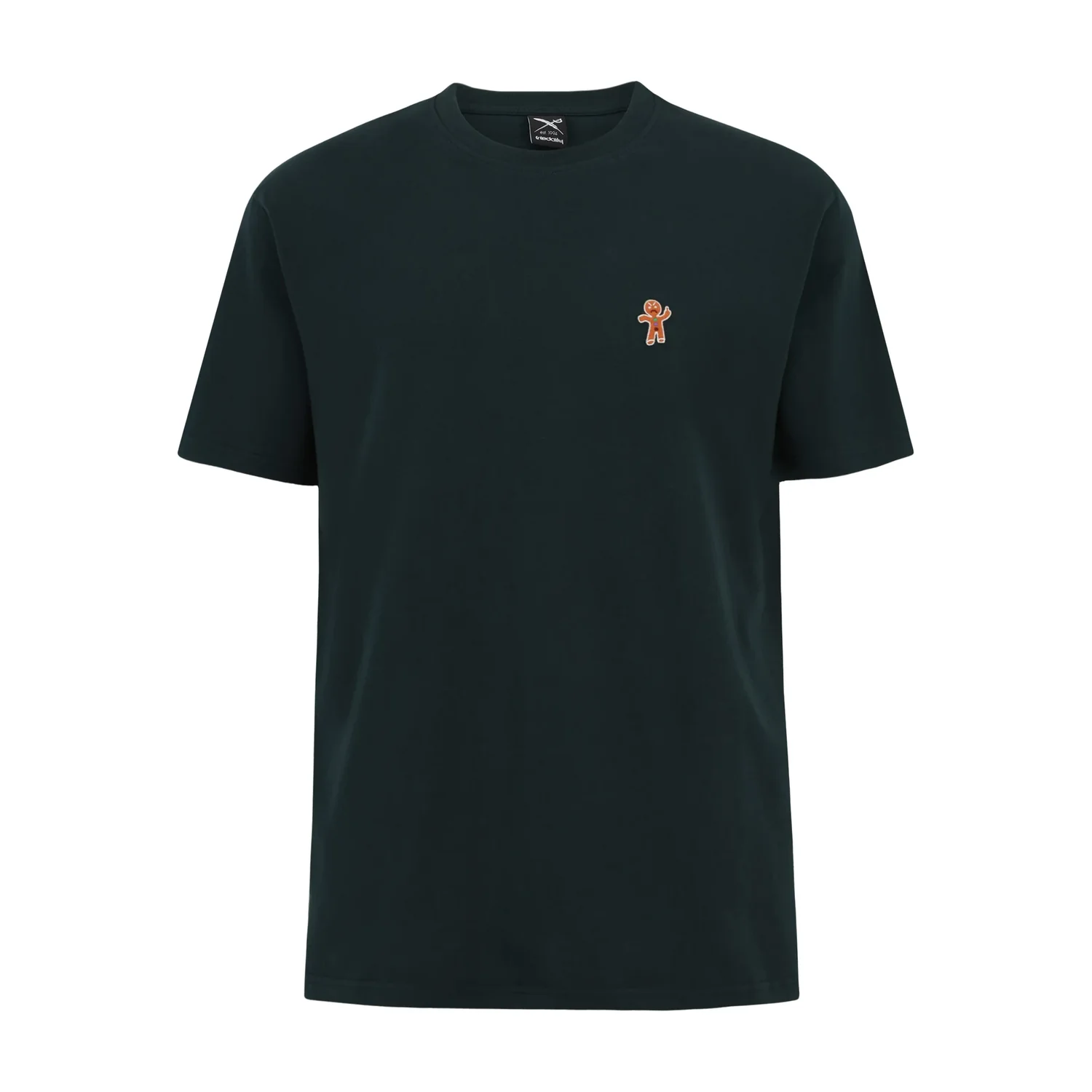 T-shirt, col rond, vert foncé, manches courtes, motif « pain d'épices »