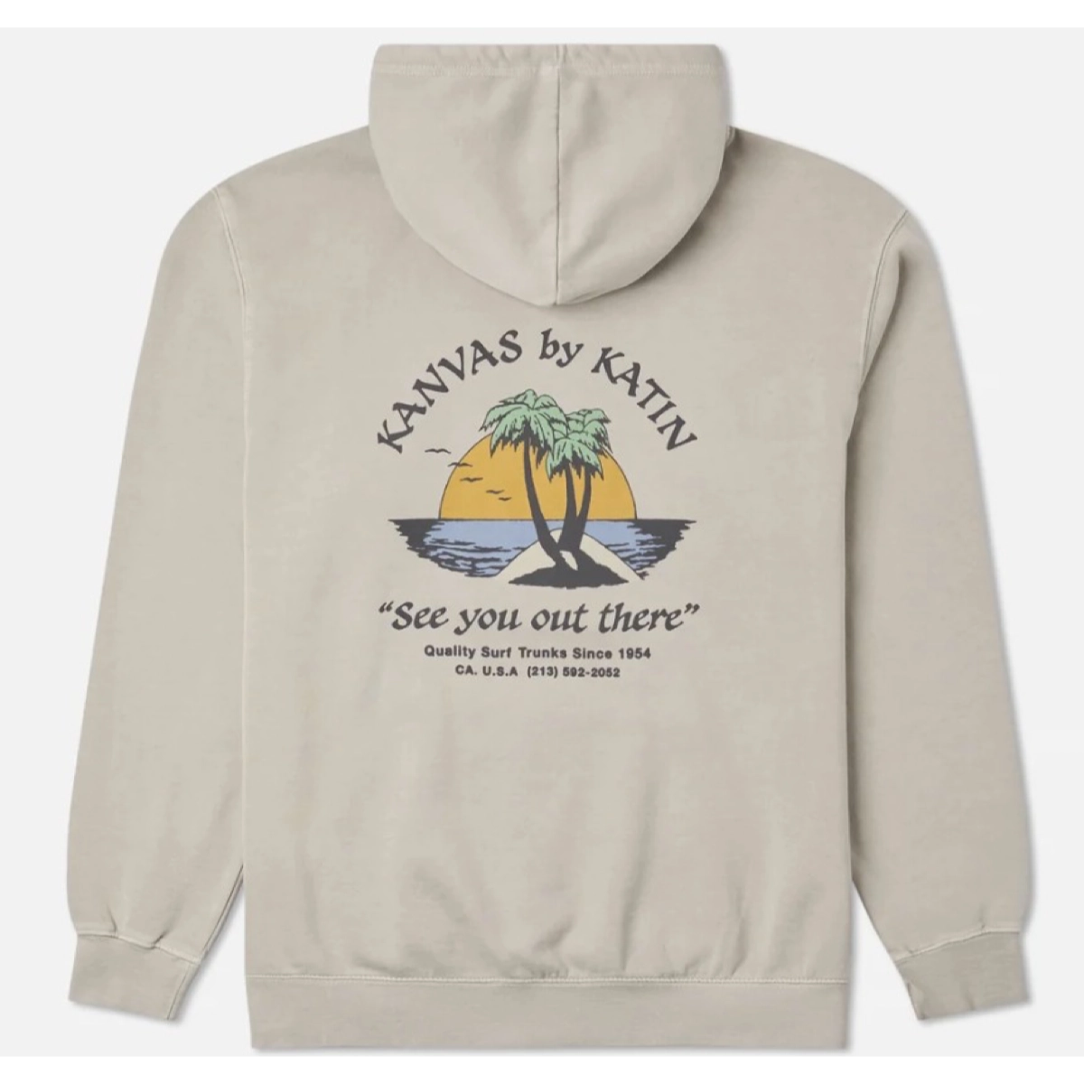 Salina Hood Sweat à capuche, beige, motif graphique, palmiers, coucher de soleil