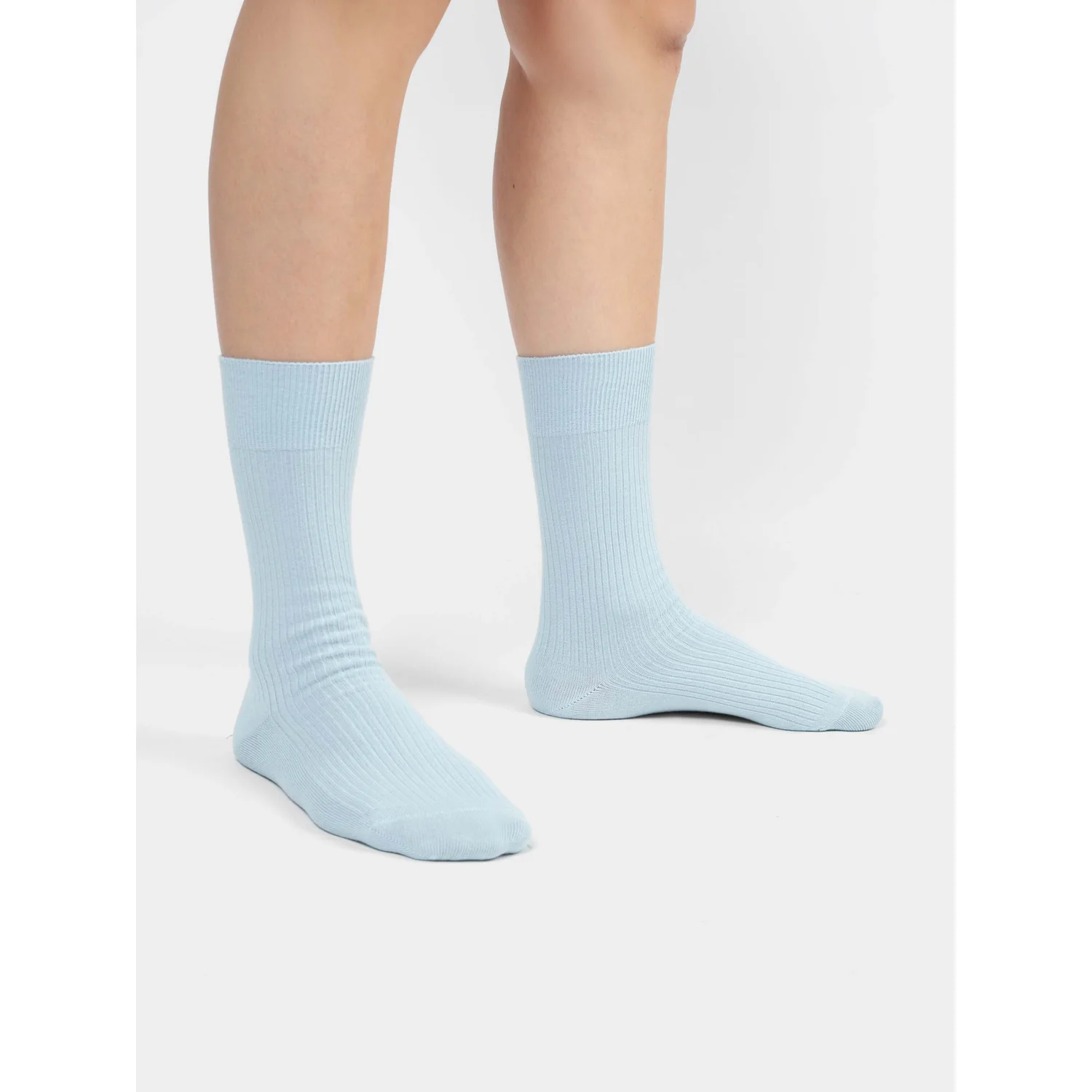 Ribbed Baby Blue Chaussettes, bleu clair, tricot côtelé, chaussettes mi-mollet
