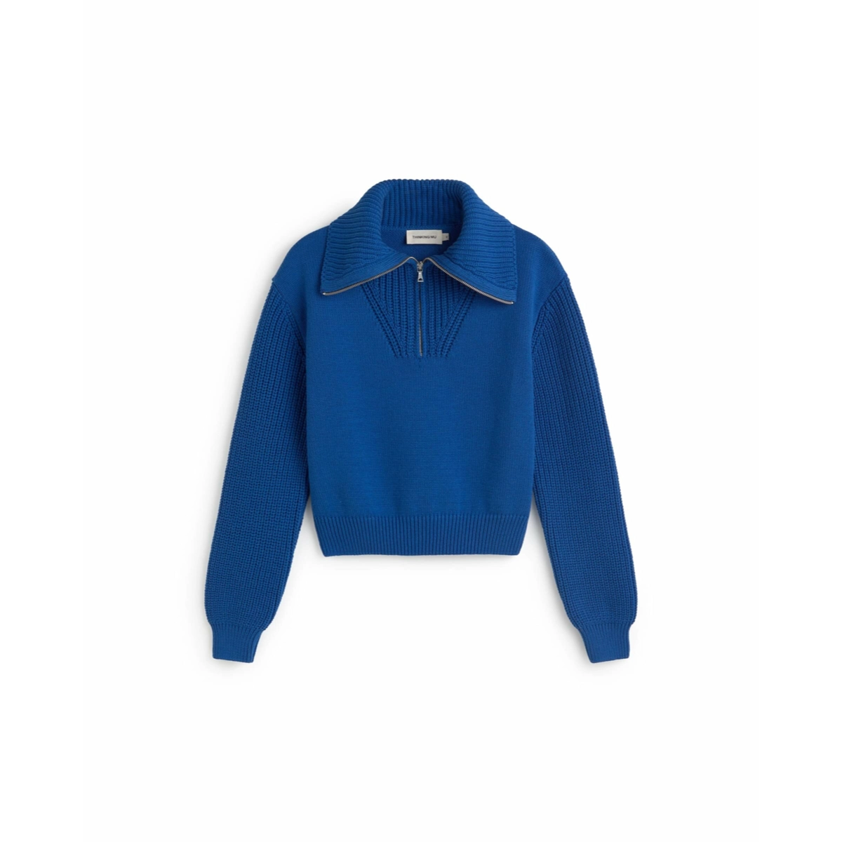 Pullover, Kragenzipper, Strickpullover, Kragendetail, Blau, Pullover, Kragenpullover, Strickpullover, Midnightblau, Langarm