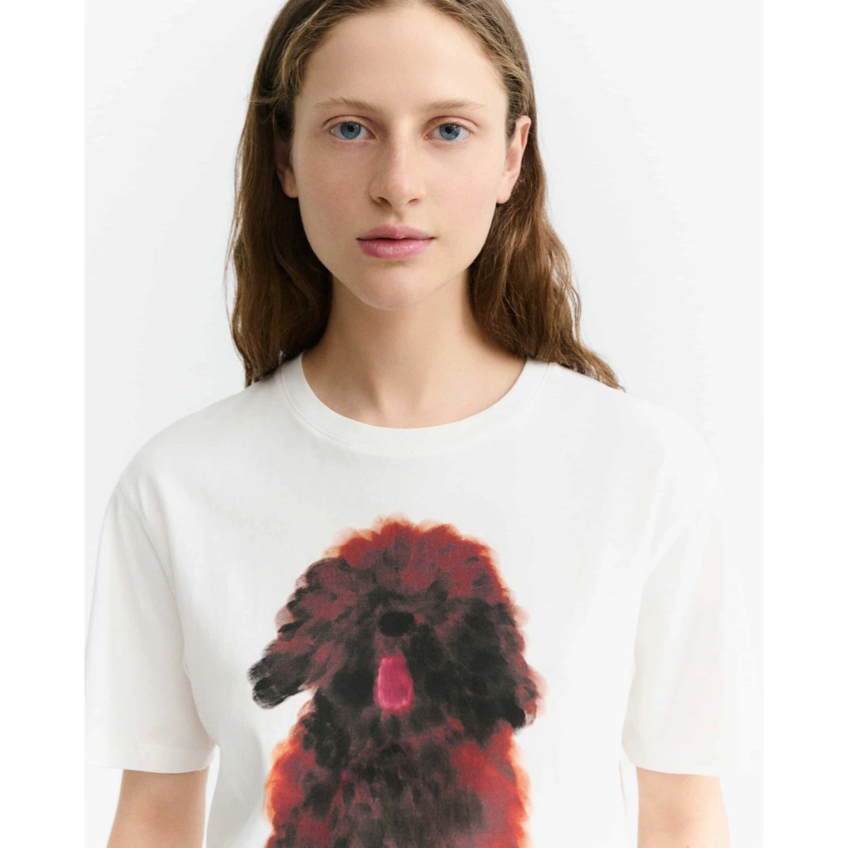 T-Shirt, Weißes Hemd, Rundhals, Grafikdruck, Blumenmuster, T-Shirt, Weiß, Hund-Print, Kurzarm, Alltagskleidung