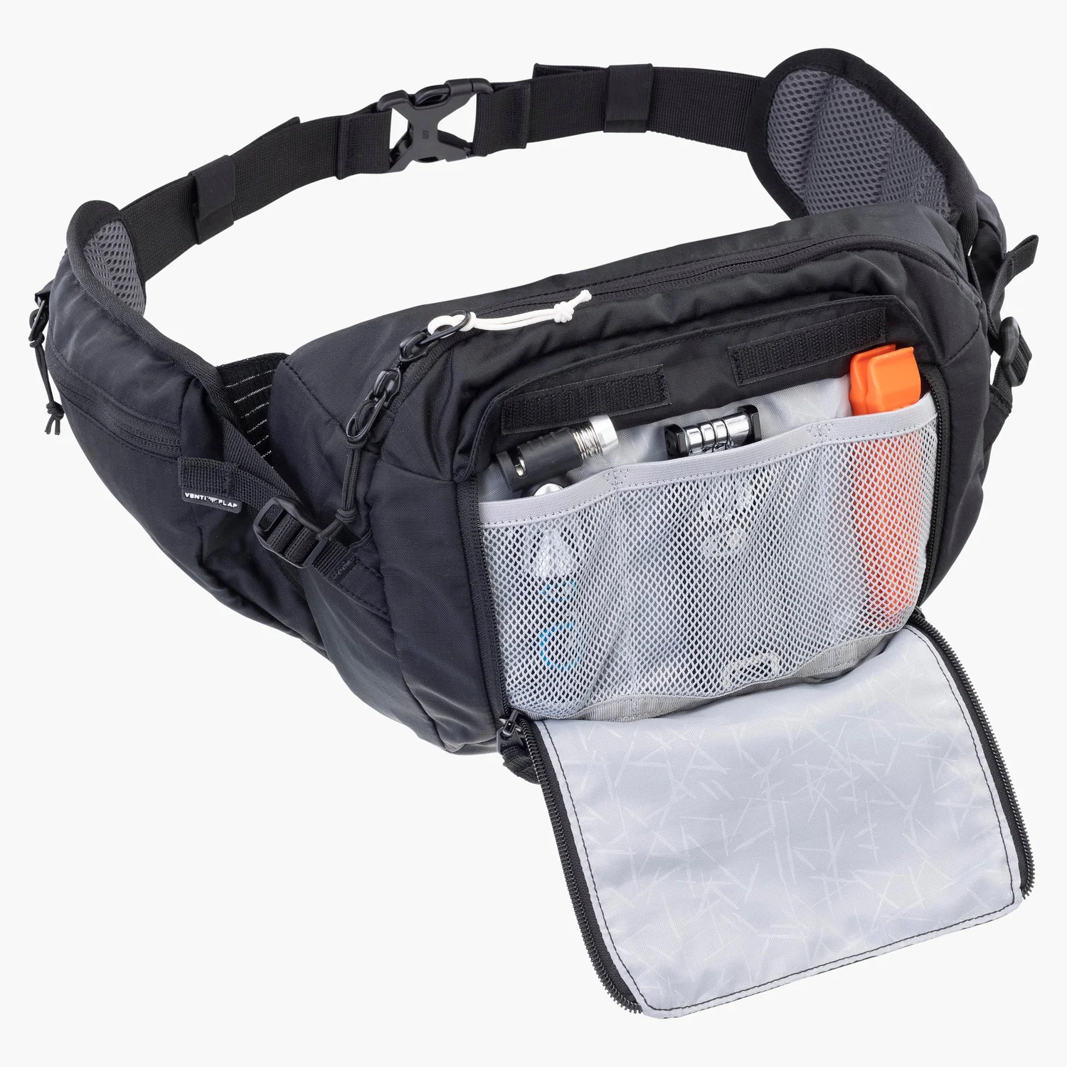 Hip Pack 3L Sac banane, noir, sangle réglable, poches zippées, compartiment en filet
