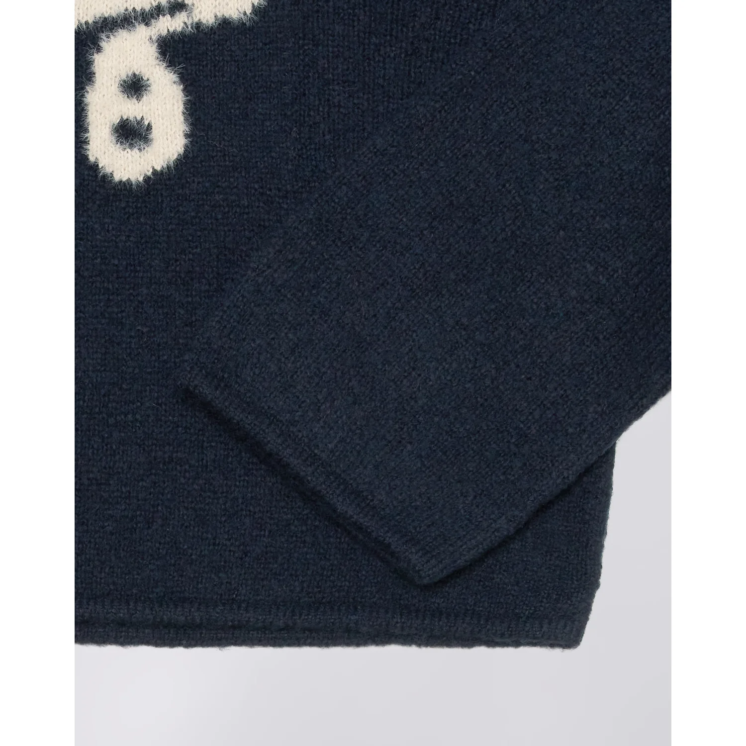 Strickpullover, dunkelblau, cremefarbenes Muster, Strickstoff