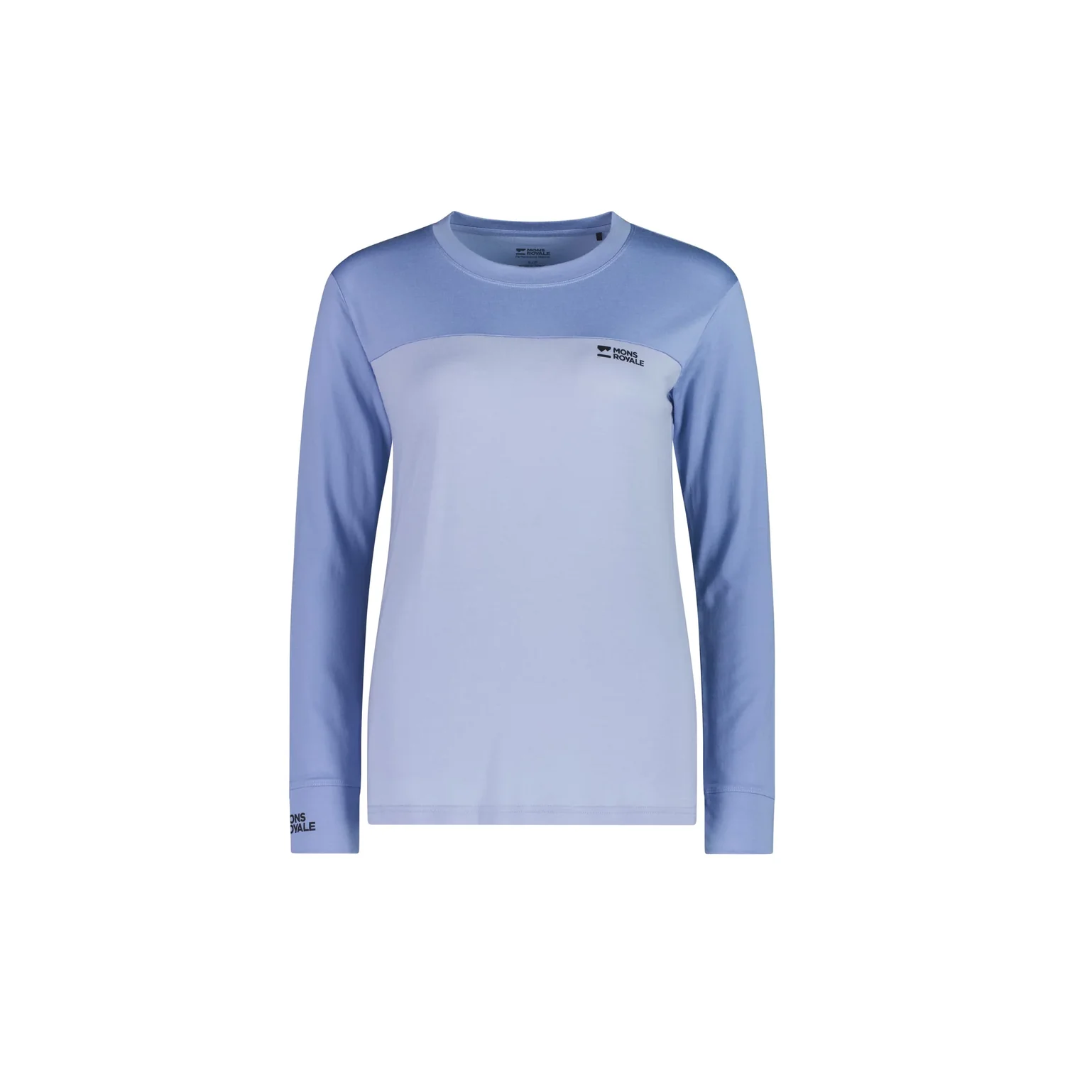 Yotei Merino Long Sleeve T-shirt à manches longues, col rond, bicolore, bleu clair, logo imprimé
