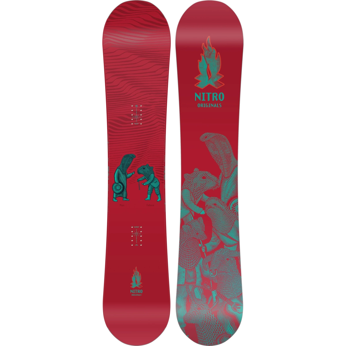 Snowboard, rouge, graphisme, illustration, motif, snowboard, planche rouge, graphisme Aurora, Nitro Originals, graphisme sur toute la surface