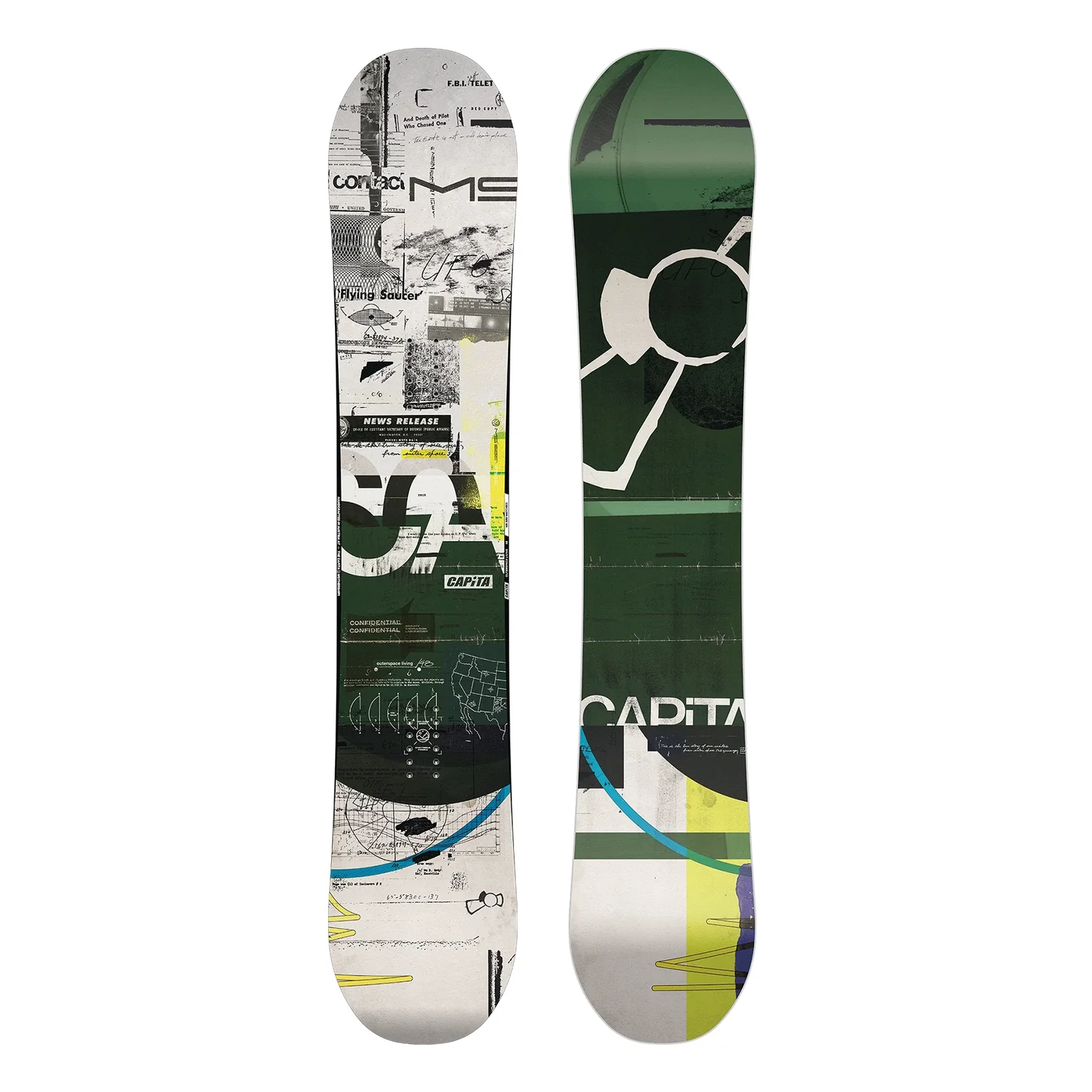Snowboard, Graphic, Green, Patterned, Double-tipped, Snowboard, Grafikdruck, Grün-Schwarz, Collage-Muster, Freestyle-Board