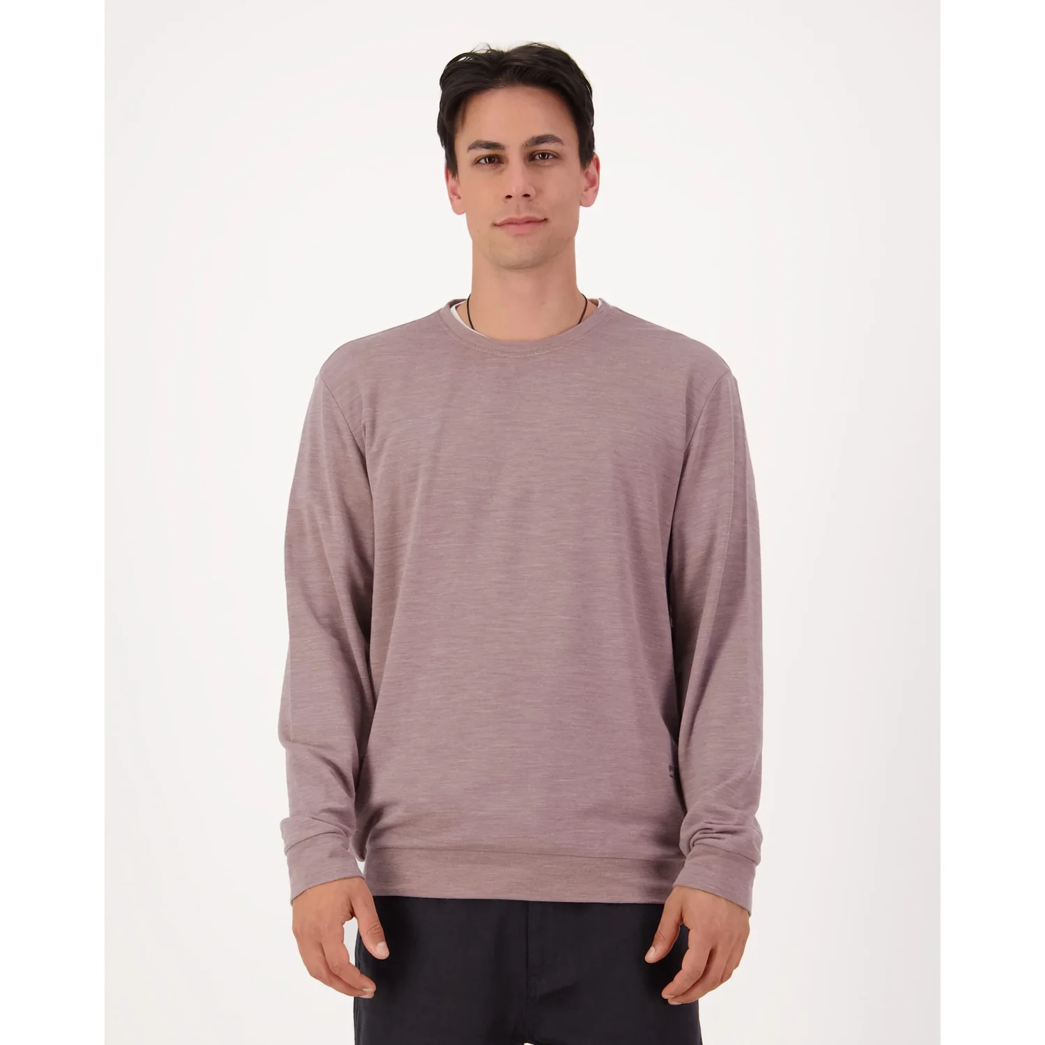 Horizon Merino Crew Herrenpullover, Rundhalsausschnitt, Langarm, Mauve, Einfarbig