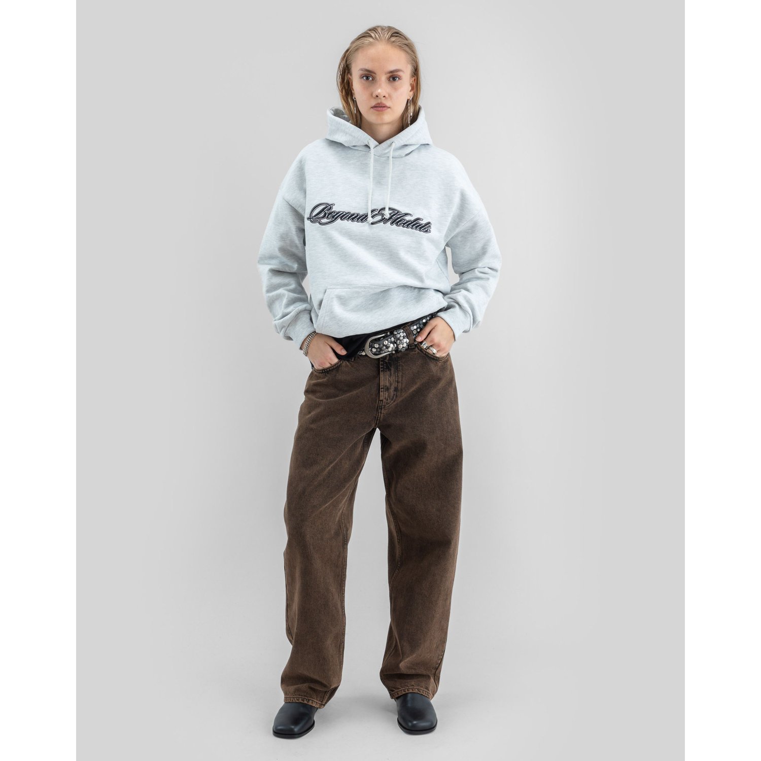 Script Hoodie hoodie, hooded sweatshirt, hellgrau, Kordelzug, weite Hose