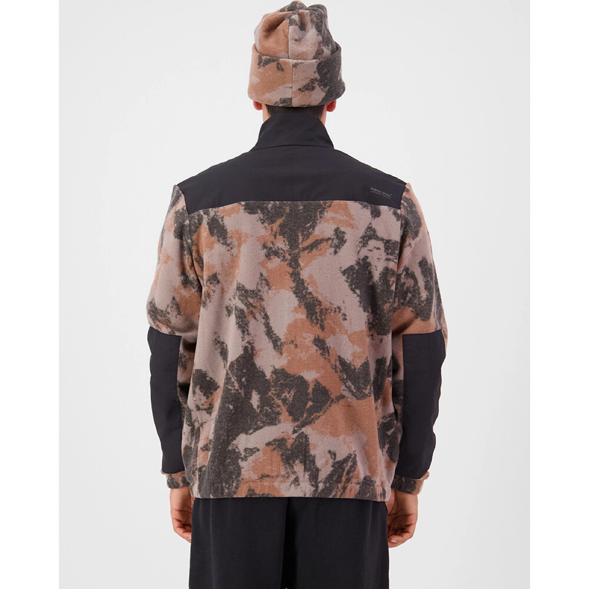 Pileup Wool Fleece Jacket Teddy/Fleecejacke, Tarnmuster, Farbblock, Rückseite, lange Ärmel