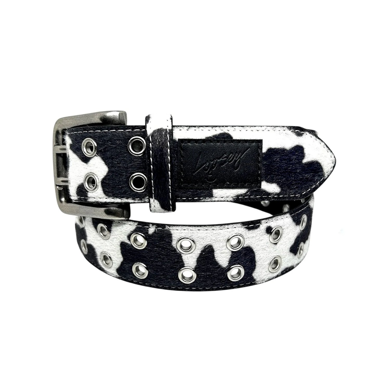 Ceinture, cuir, imprimé vache, boucle de ceinture, lanière en cuir