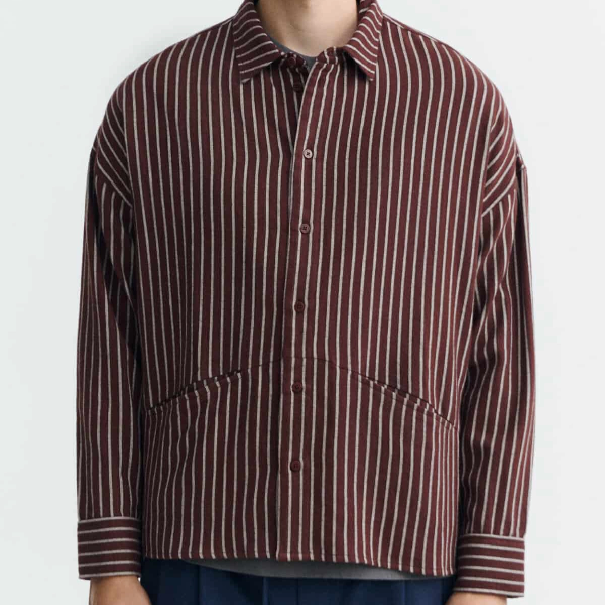 Jim Shirt Chemises, rayures, bordeaux, patte de boutonnage, t-shirt à manches longues