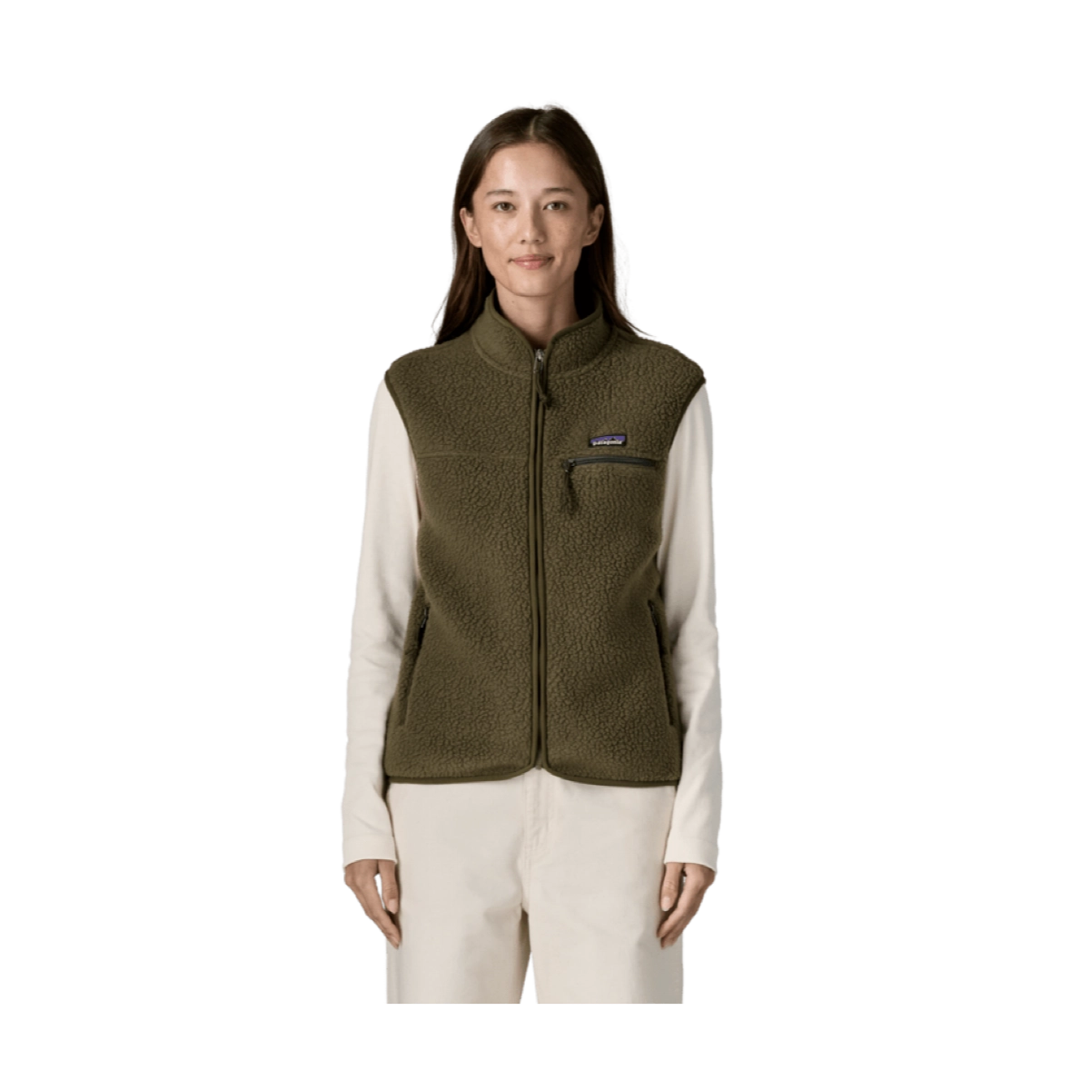 Fleece-Jacke, Weste, Olivgrün, Reißverschluss, Taschen
