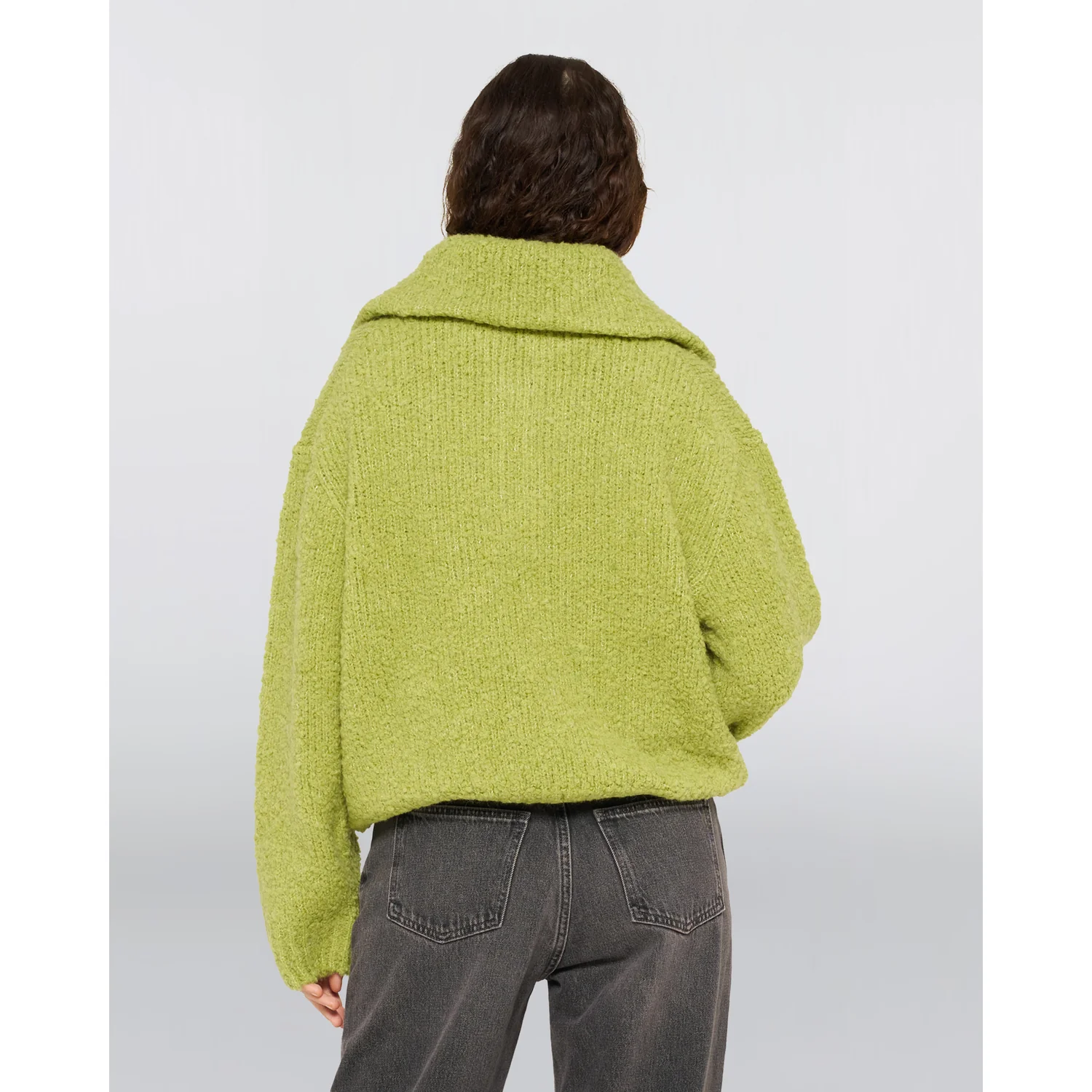 W' Neva Sweater Strickpullover, Limettengrün, Grober Strick, Überschnittene Schultern, Breiter Kragen