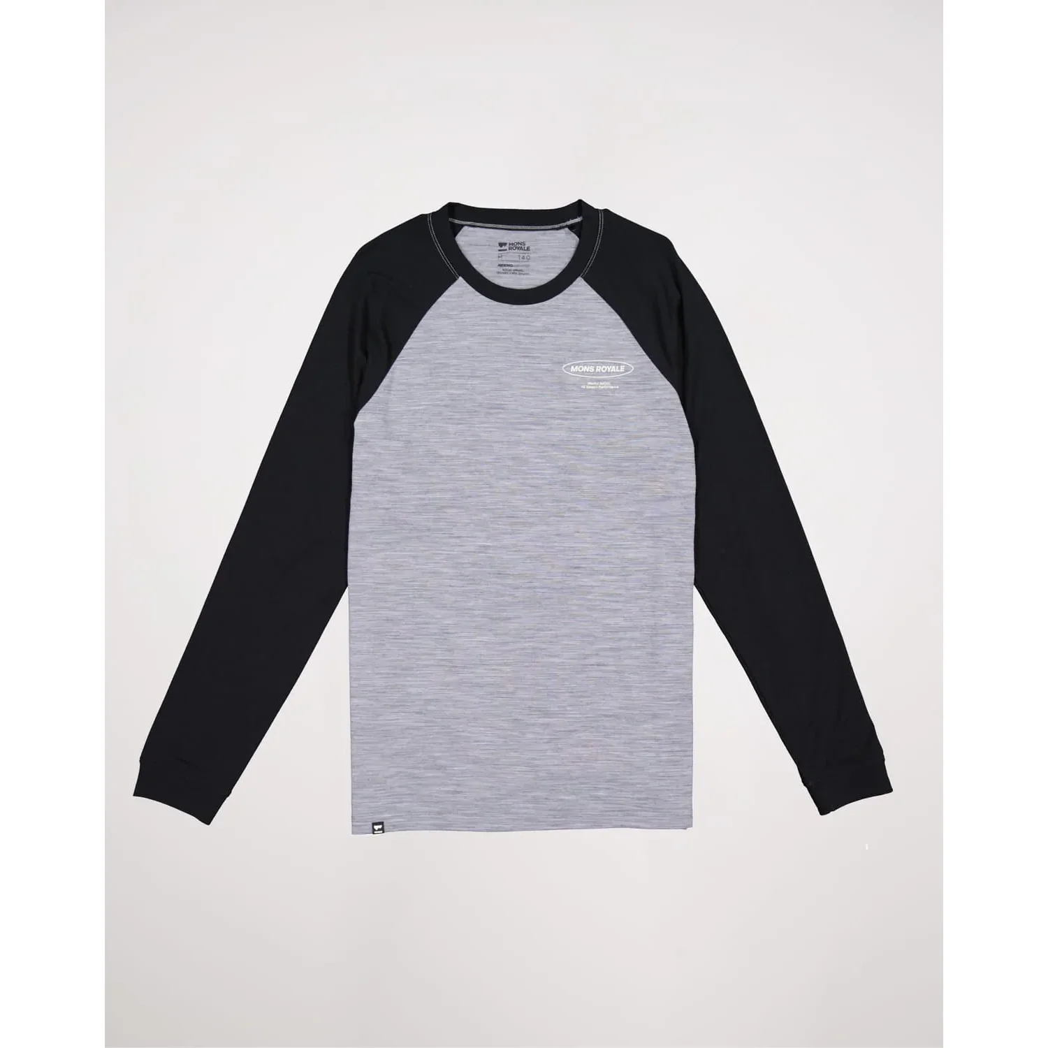 Icon Raglan Langarmshirt, Raglanärmel, Rundhalsausschnitt, Grau meliert, Schwarze Ärmel
