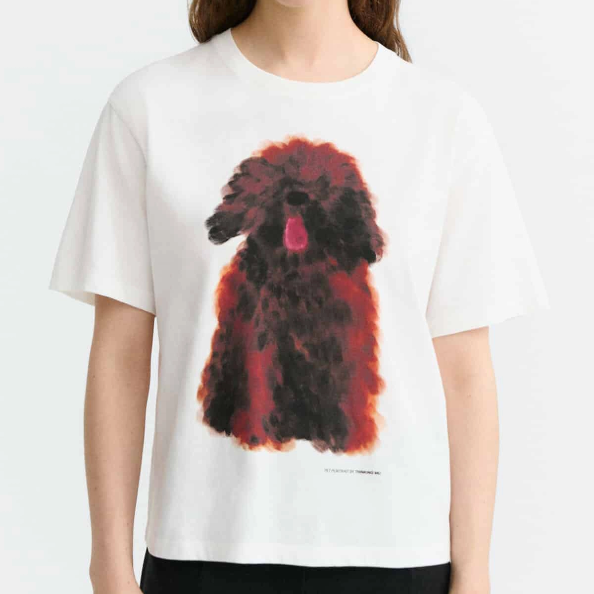 Caniche, imprimé animal, t-shirt blanc, motif chien, manches courtes