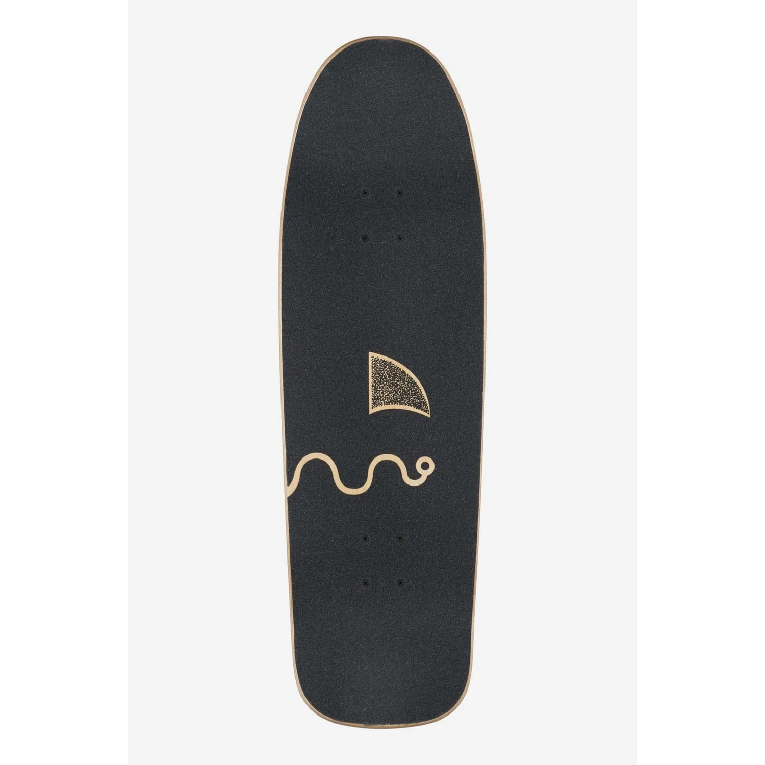 Skateboard, grip noir, planche en bois, motif beige