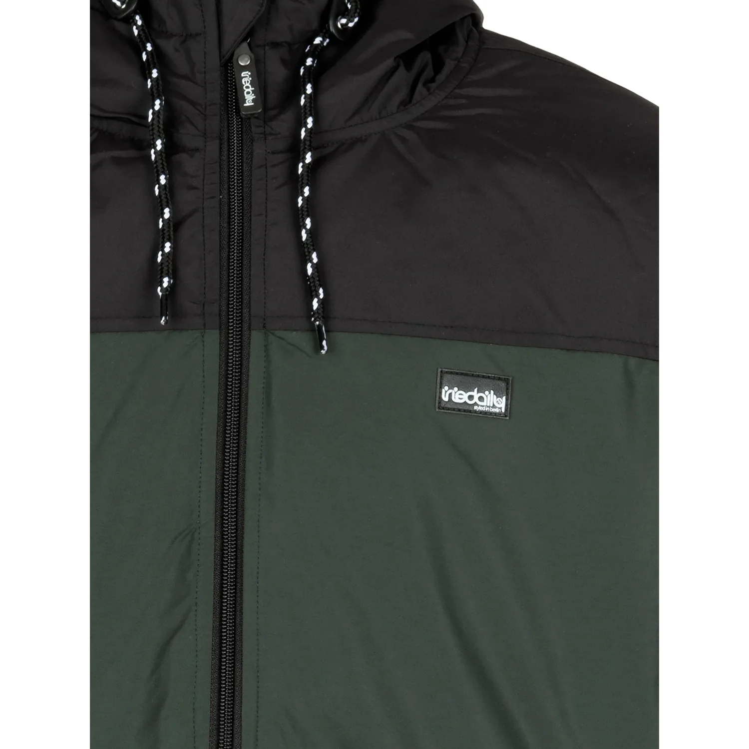 Veste pour homme, capuche, fermeture éclair, noir et vert, bicolore