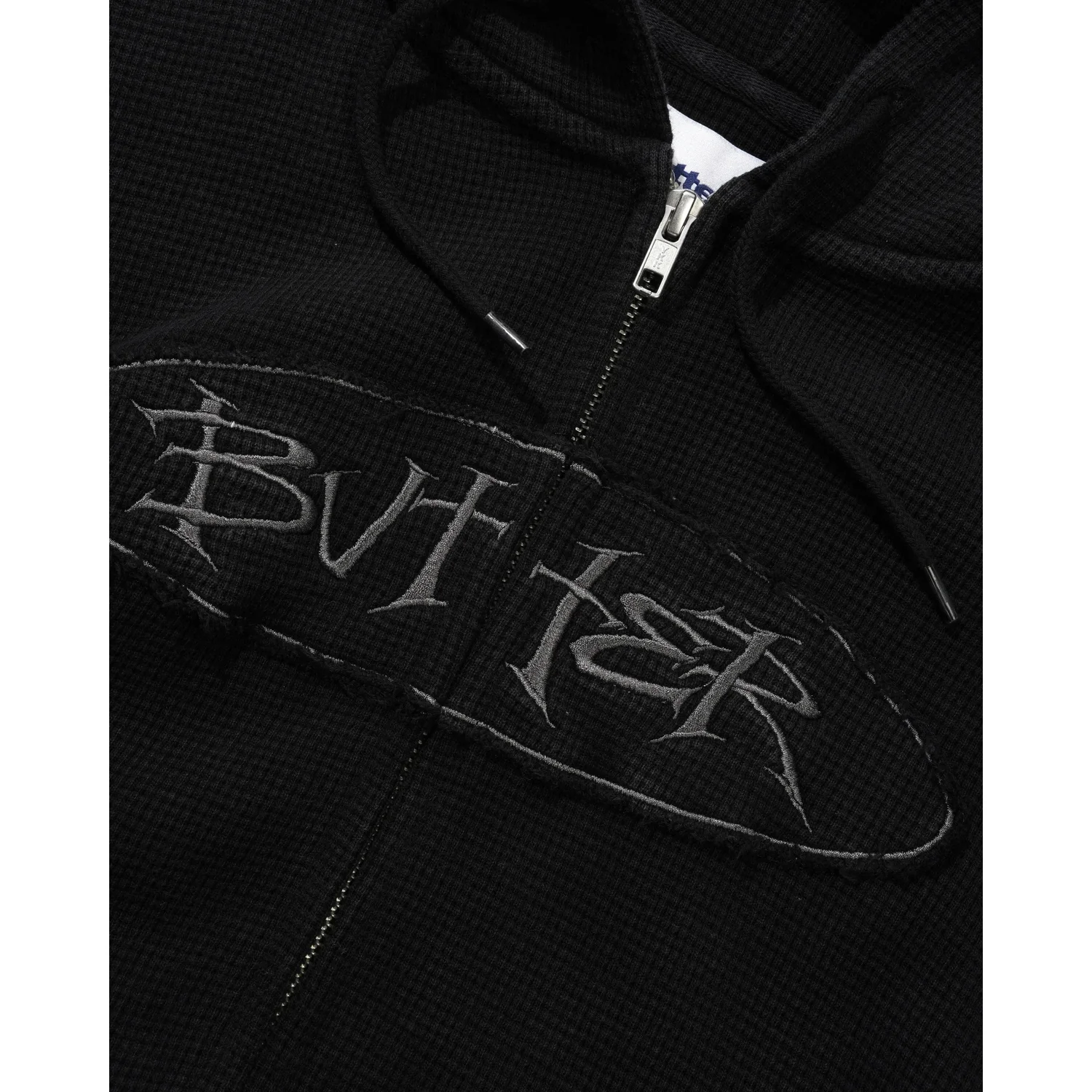Kapuzenpullover, Reißverschluss, Schwarz, Waffelstruktur, Stickerei