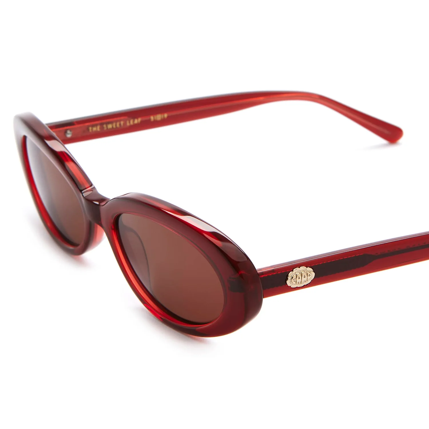 The Sweet Leaf Sonnenbrille, rote Fassung, ovale Gläser, Kunststoffrahmen, braune Gläser