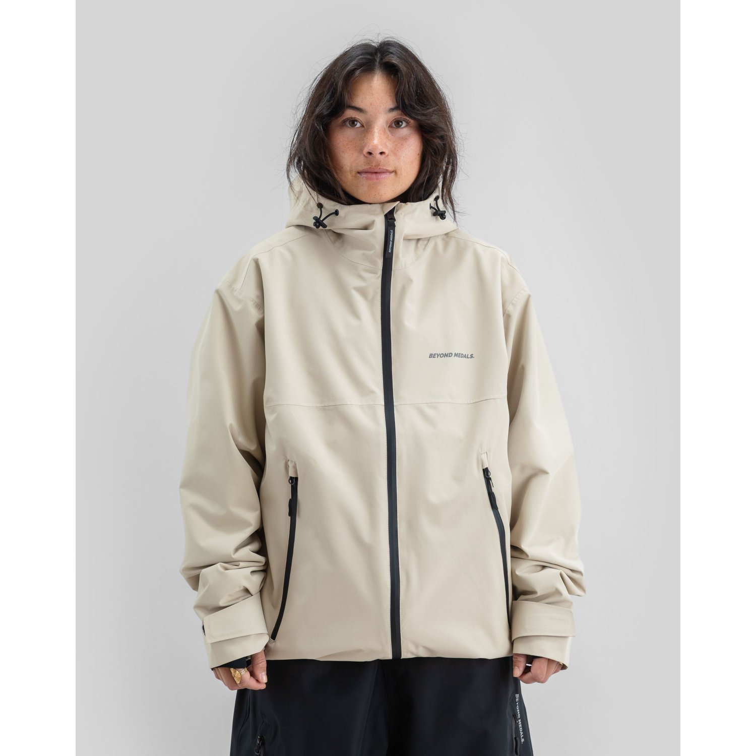 Park Jacket 2L Regenjacke, Beige, Frontzip, Kapuzenjacke, Reißverschlusstaschen