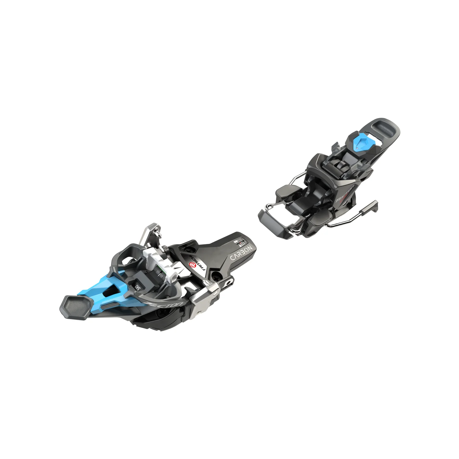 Skibindung, Tourenbindung, Carbon, schwarz-grau, blaue Akzente