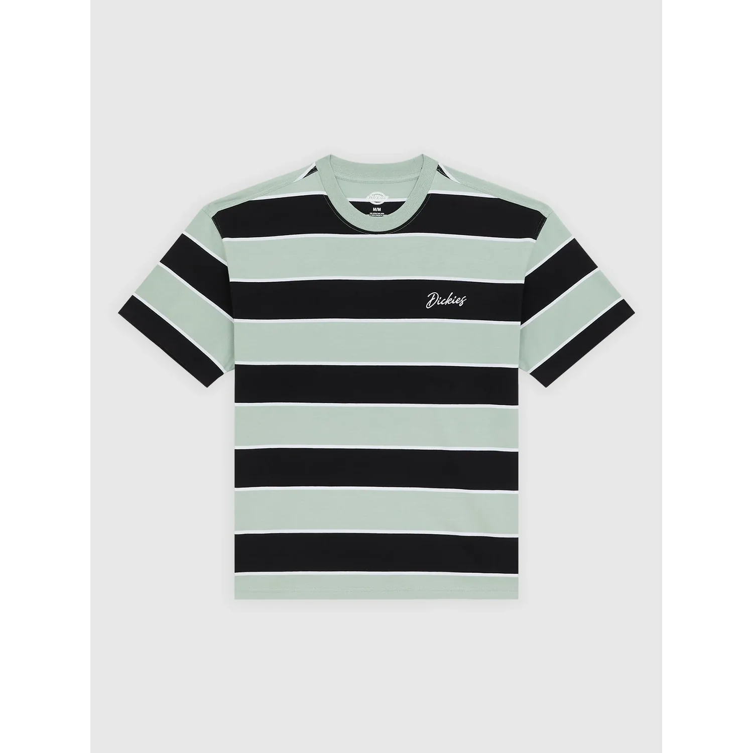 T-shirt, rayures, manches courtes, col rond, petit logo, T-shirt, rayures, manches courtes, col rond, écusson avec logo, T-shirt, rayures, vert olive, manches courtes, motif rayé, t-shirt, t-shirt rayé, col rond, manches courtes, menthe et noir
