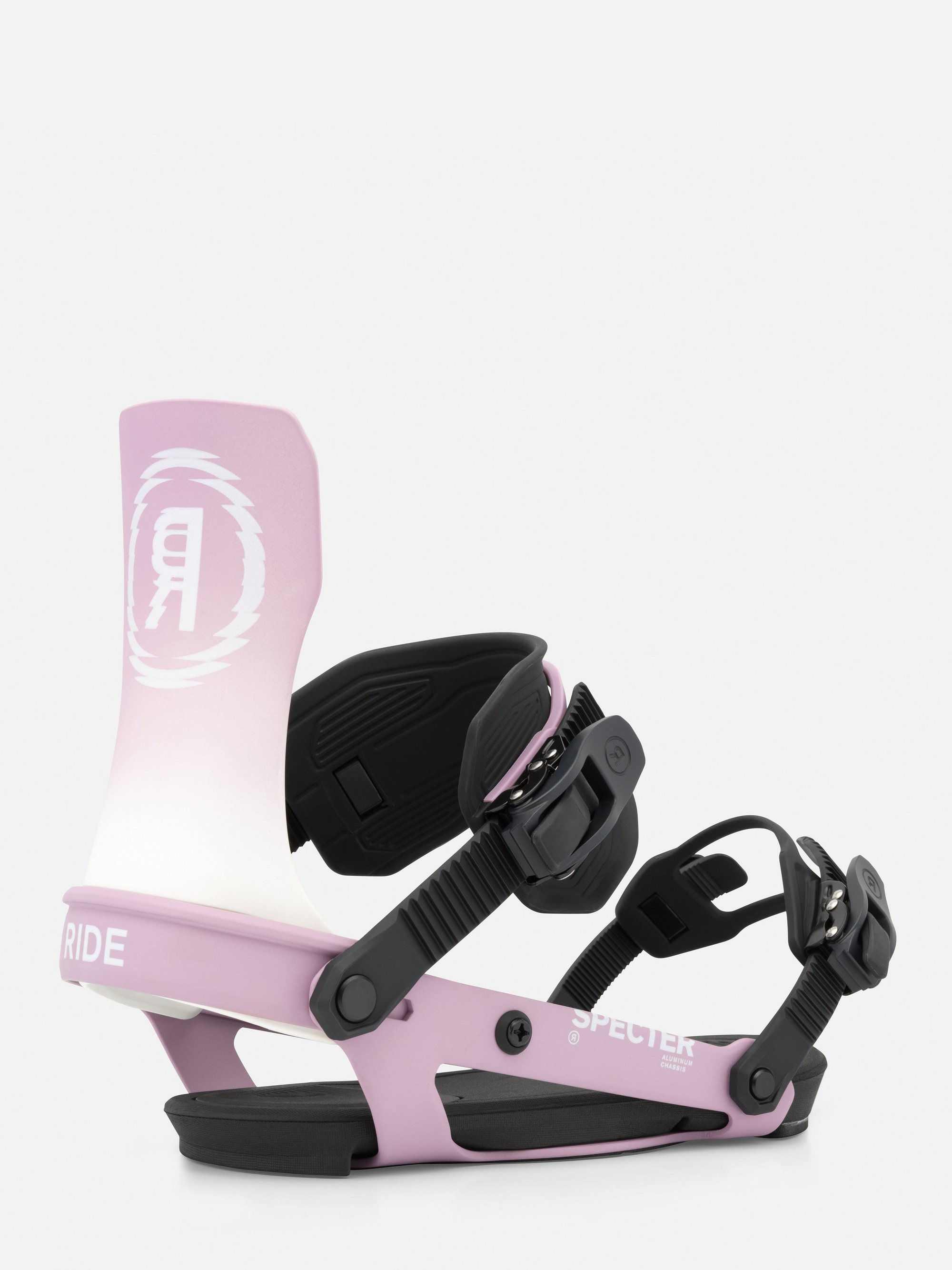 Fixations de snowboard, rose, sangles de réglage, semelle intérieure, coques arrière