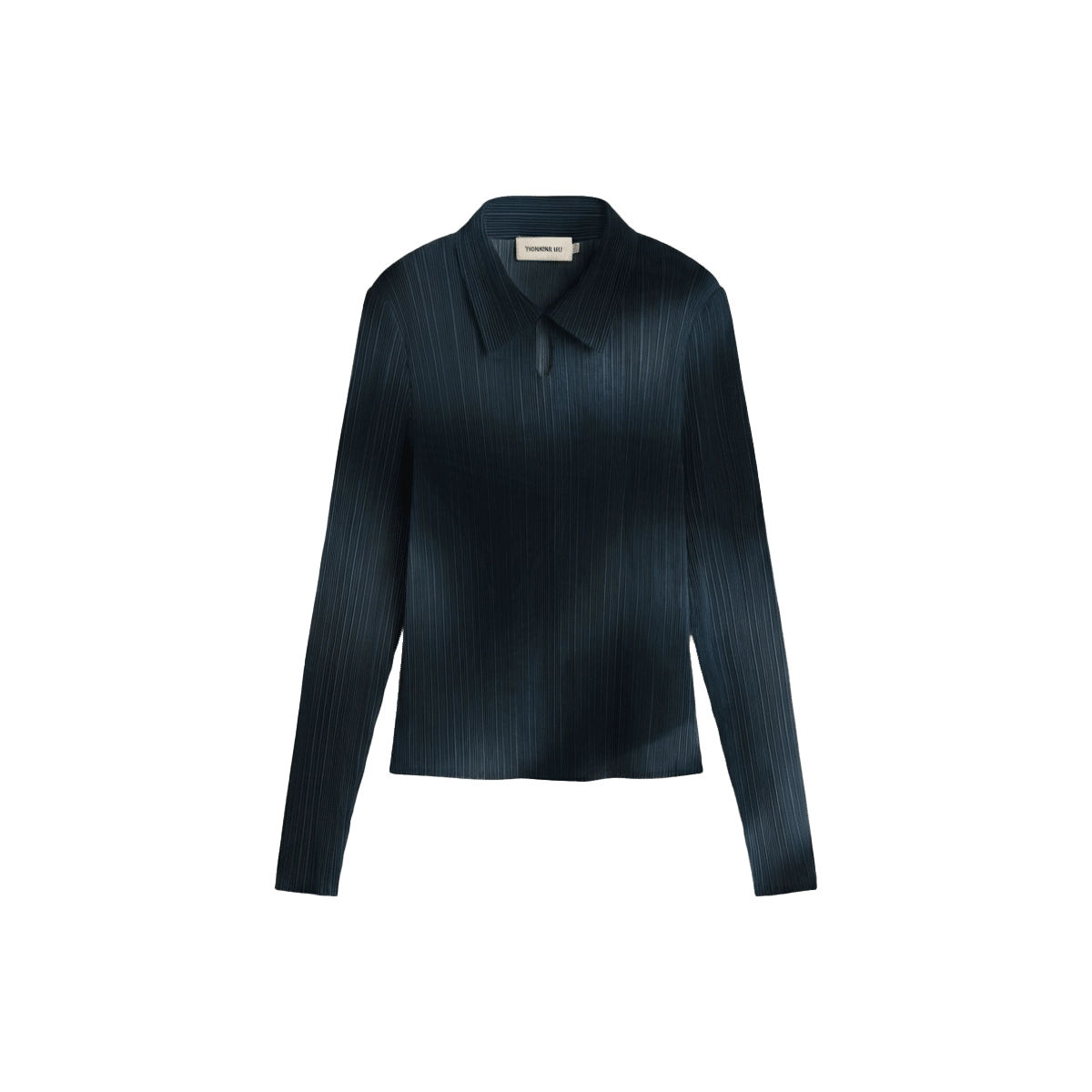Agostina Top bluse, dunkelblau, strickoptik, langarm, kragen