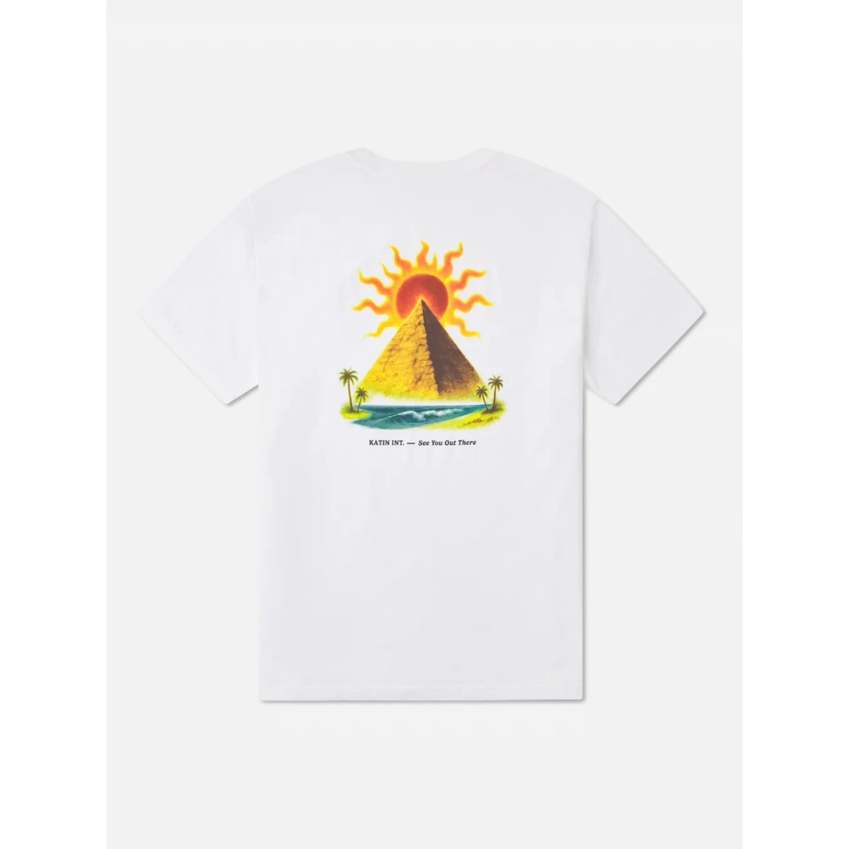 T-Shirt, White, Sonnenpyramide, Grafik, Rückendruck