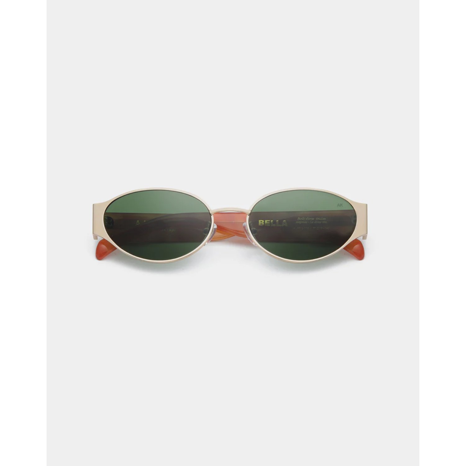 Bella Lunettes de soleil, verres ronds, monture dorée, verres verts, branches en plastique