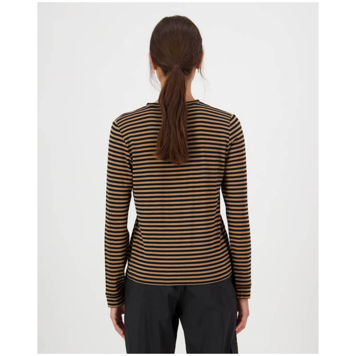 Icon Merino Long Sleeve Pull rayé, manches longues, tricot, beige et noir, col rond