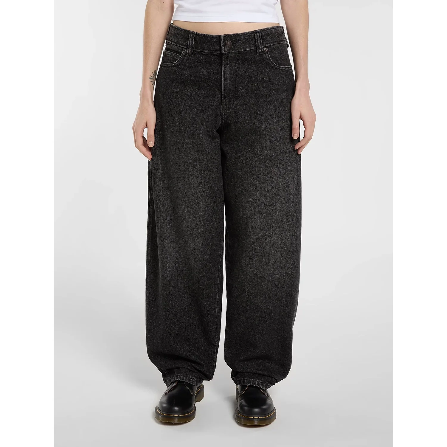 Jeans, Schwarz, Weit geschnitten, High-Waist, Denim