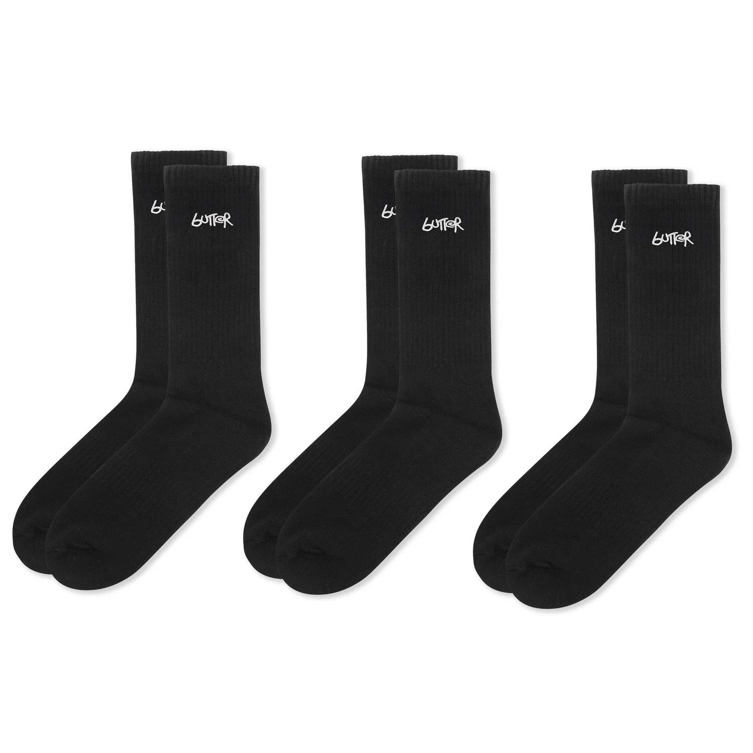 Socken, Schwarz, Rippstrick, Crew-Socken, 3er-Pack