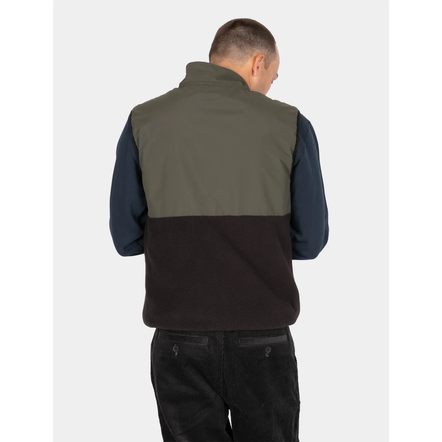 Gilet pour homme, col montant, doublure en polaire, marron olive, sans manches
