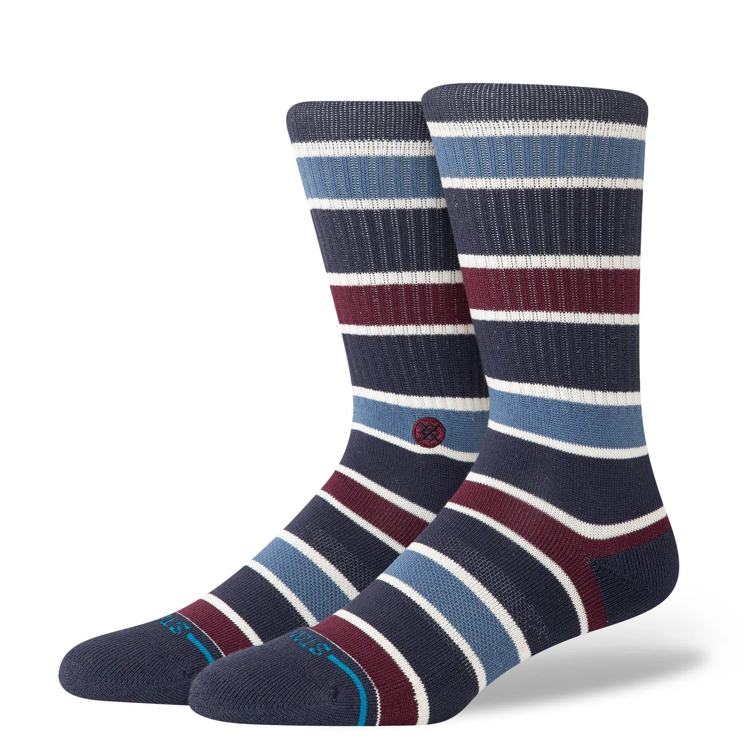 Devon Crew Chaussettes, rayées, multicolores, tricotées en rond, longueur cheville