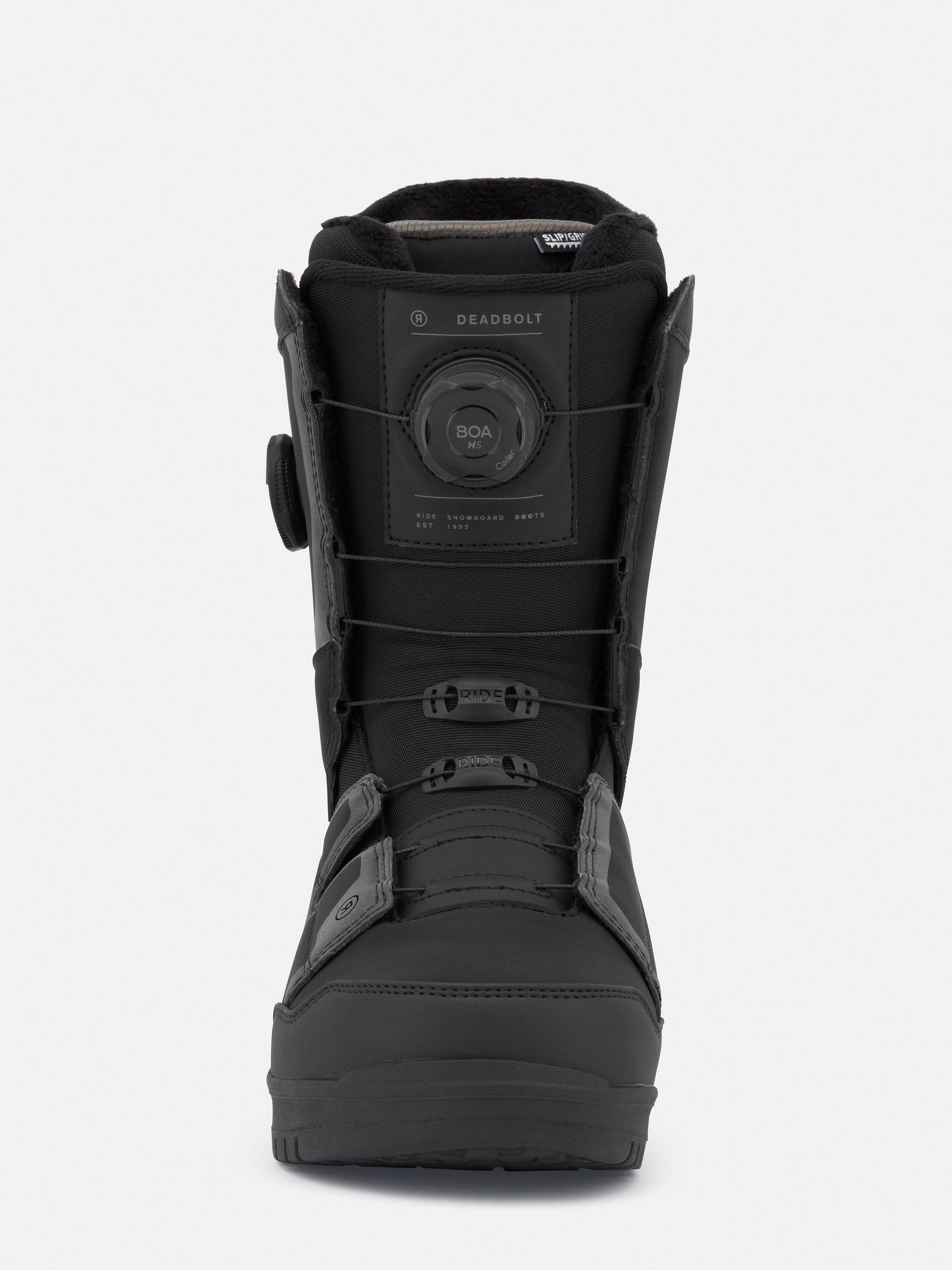 Chaussure de snowboard, chaussure noire, système de fermeture BOA, chaussure rembourrée, tige mi-haute