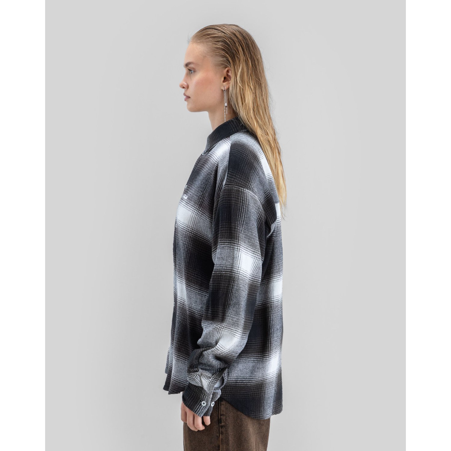à carreaux, en flanelle, oversize, chemise, t-shirt à manches longues