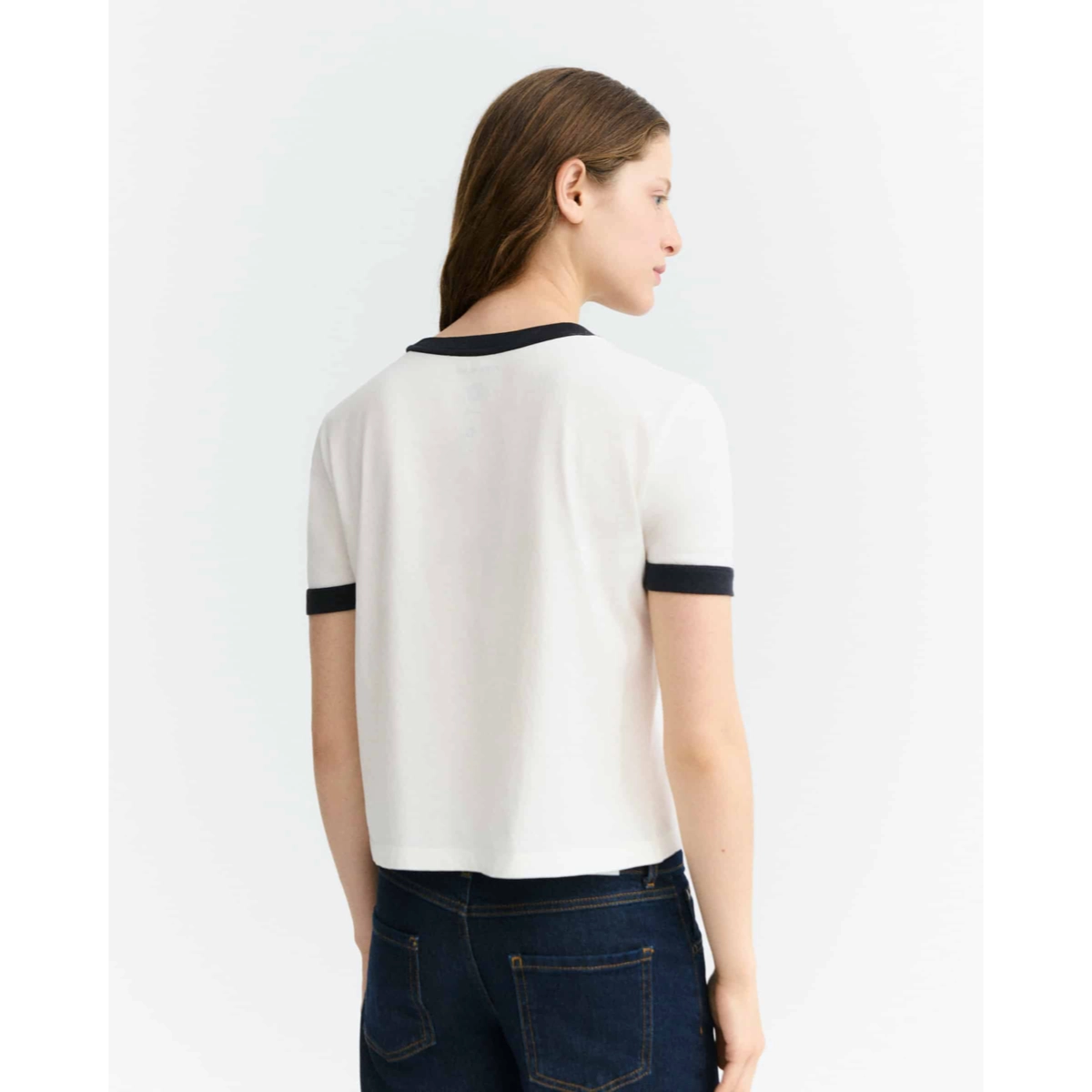 Polohemd, Kurzarm, Weiß, Kontrastbündchen, Rückansicht, T-Shirt, Kurzarm, Weiß, Rundhals, Kontrastbündchen