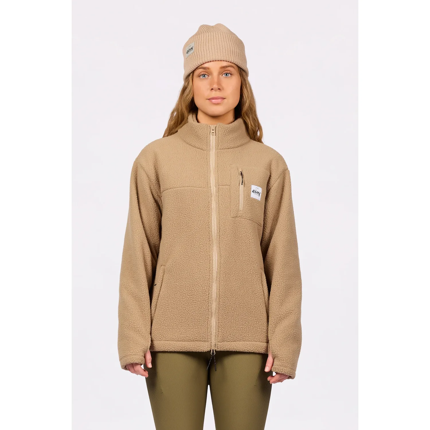 Versa Sherpa Jacket Fleecejacke, Teddyfleece, Beige, Reißverschluss, Stehkragen