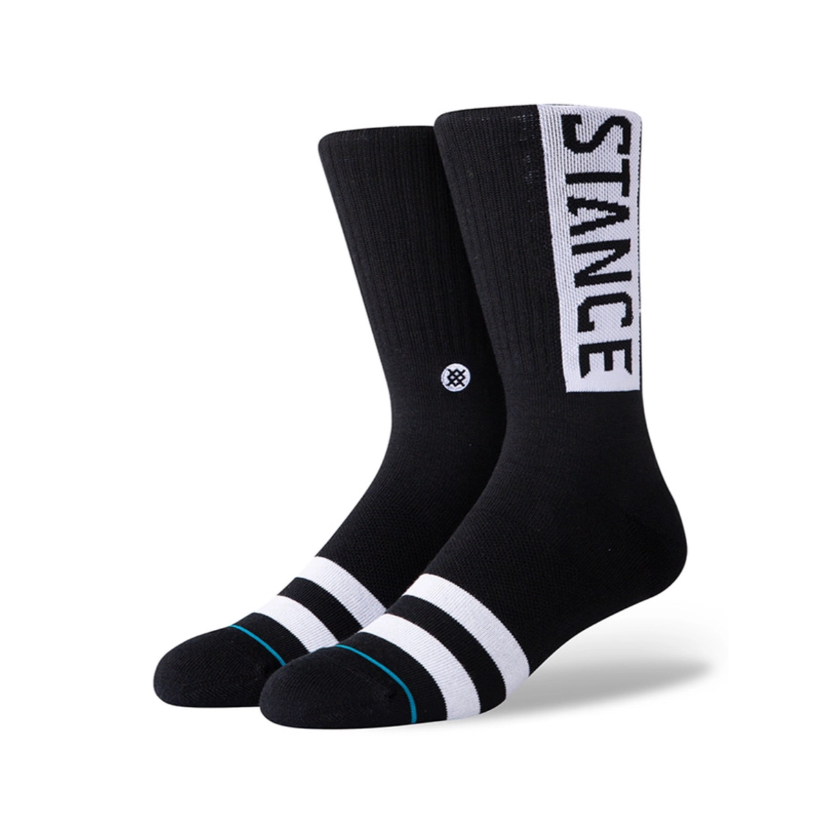 Chaussettes, montant jusqu'aux genoux, noires, rayées, avec logo