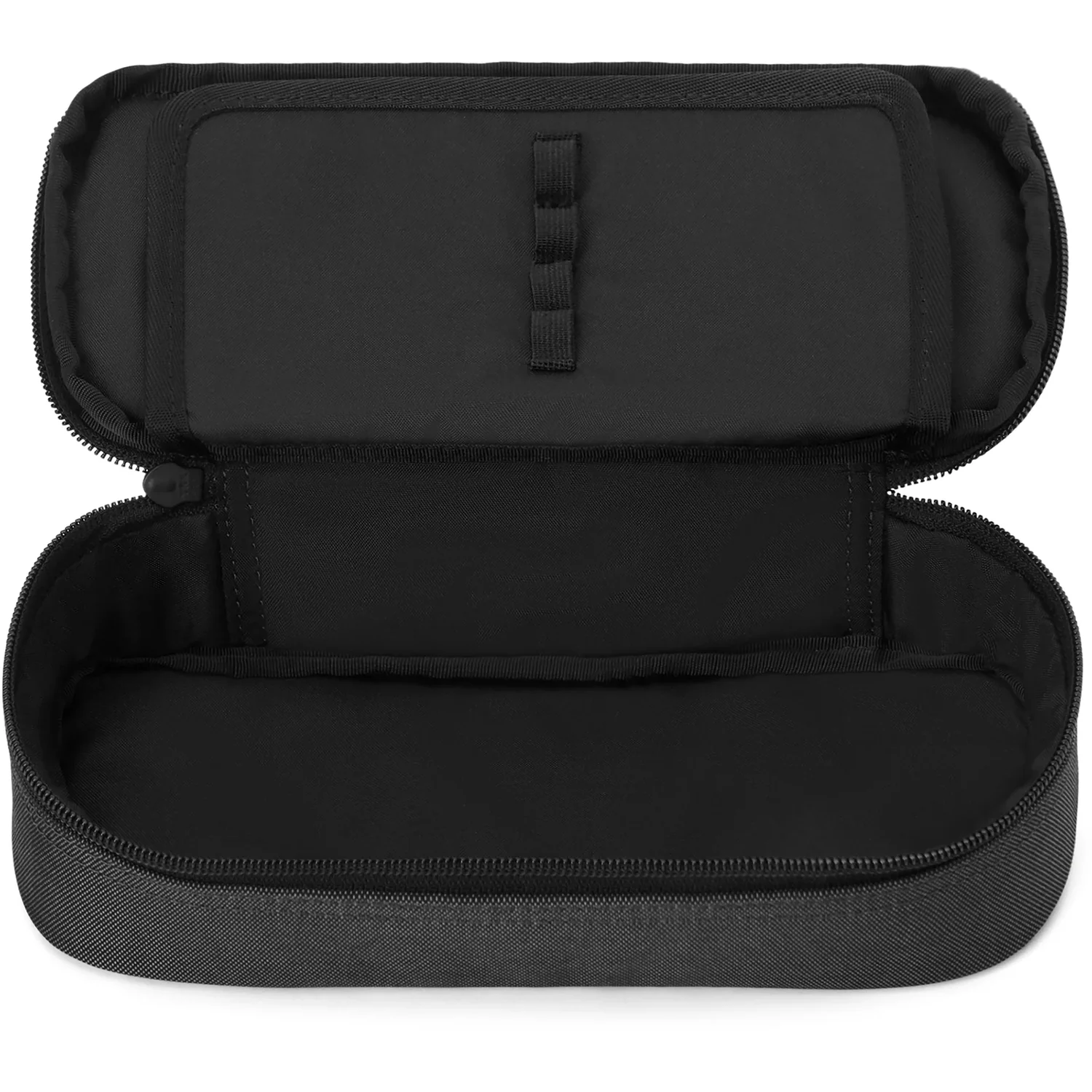 Trousse à crayons, fermeture à glissière, noire, en tissu, rabattable