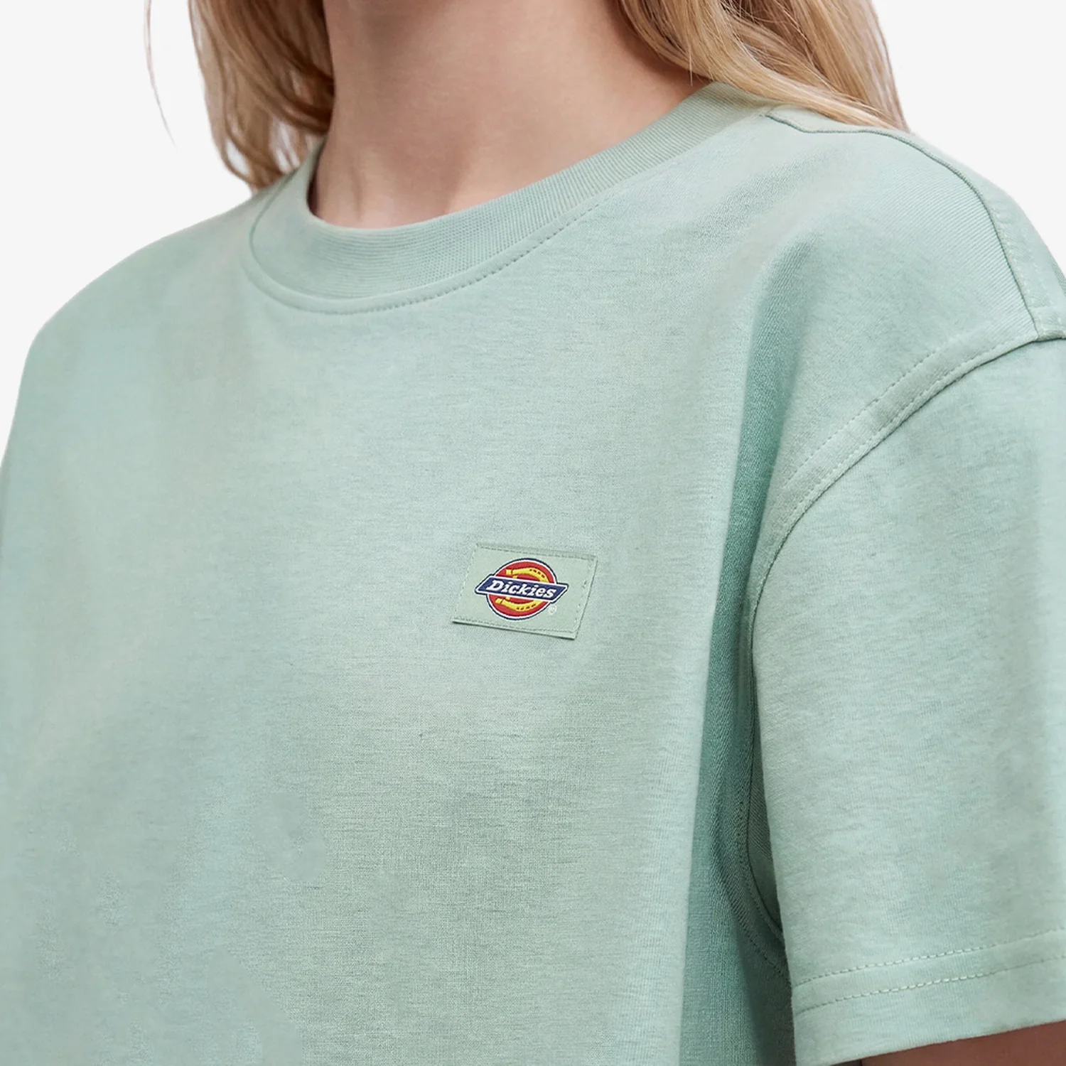 t-shirt, Rundhalsausschnitt, Kurzarm, Mintgrün, Logo-Patch, Kurzarmshirt, Rundhalsausschnitt, Mintgrün, Logoaufnäher, Einfarbig