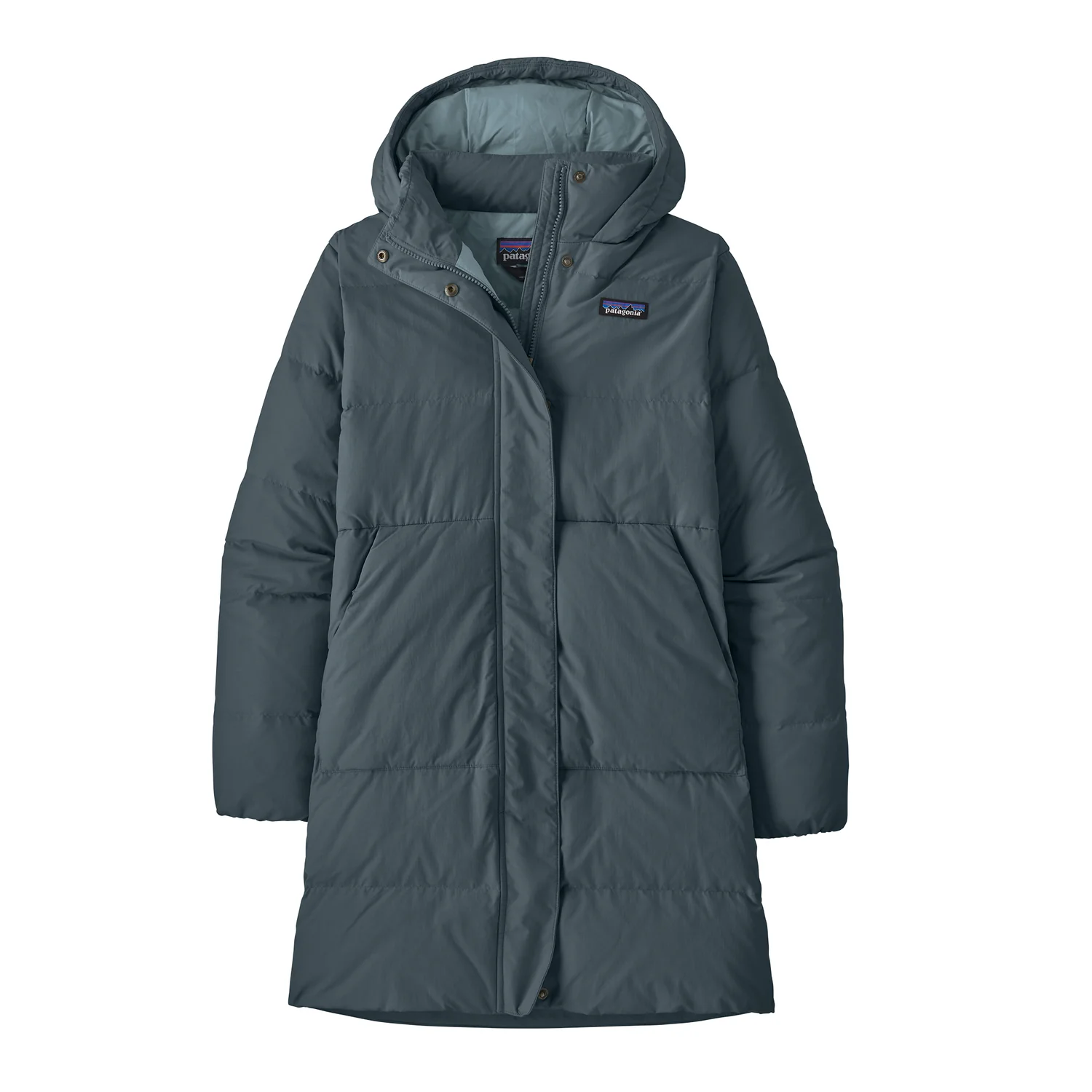W'S Sisar Down Parka Manteau en duvet, capuche, gris foncé, motif matelassé, patte de boutonnage