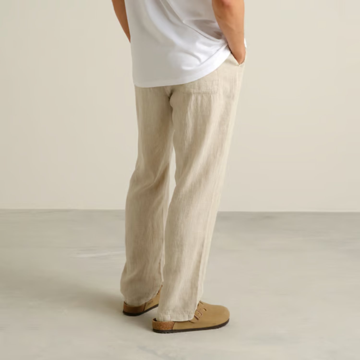 hosen, leinen, beige, lose, slacks